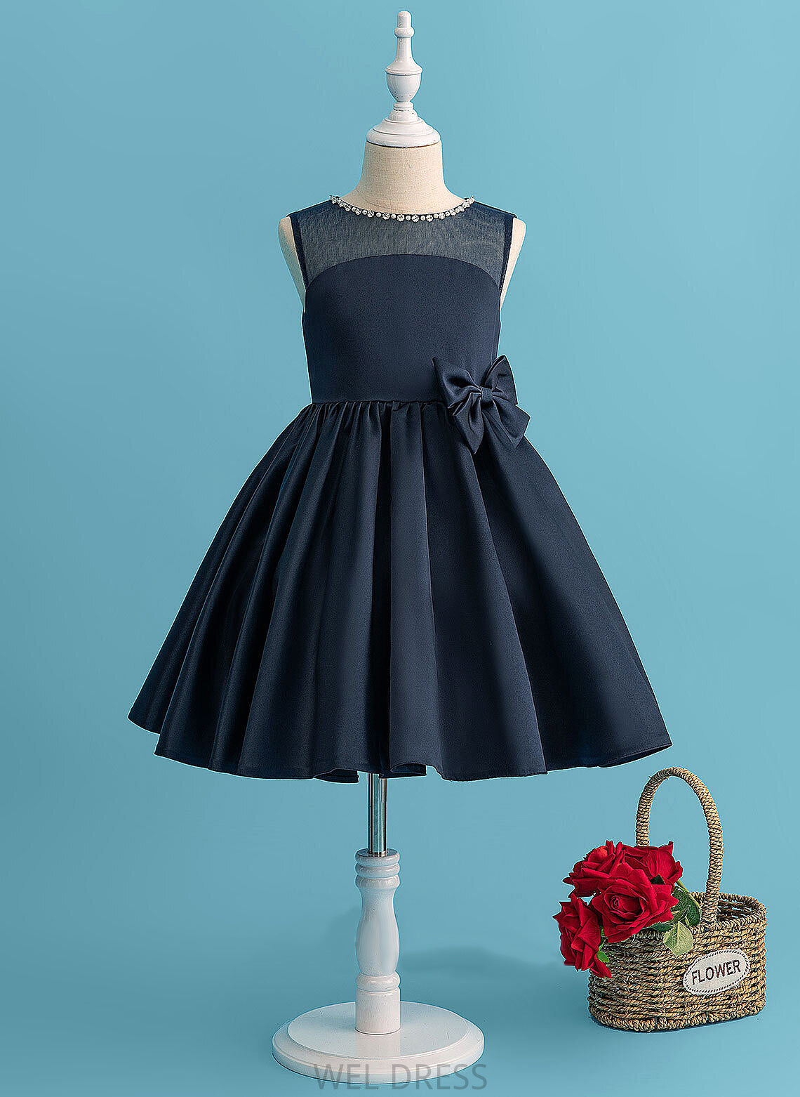 Beading/Bow(s) With Dress Neck Scoop Knee-length Satin Flower Girl Dresses - Sleeveless Flower Cheyanne Girl A-Line