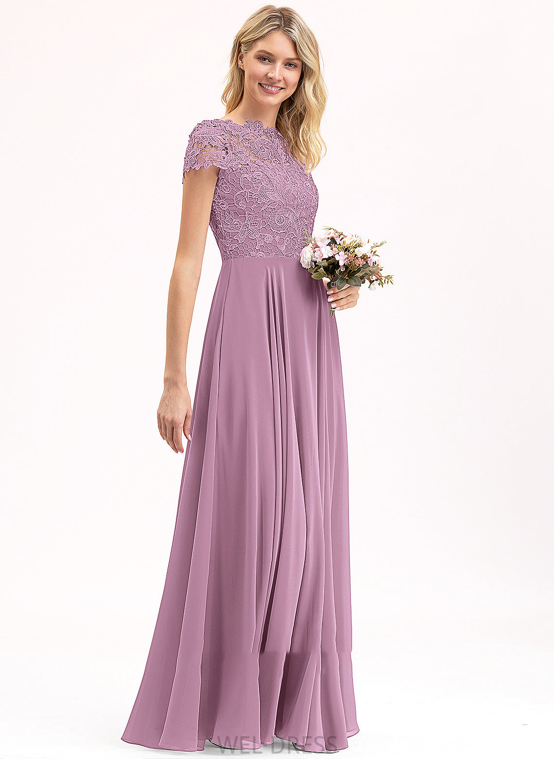 Chiffon With Prom Dresses Lace A-Line Pockets Neck Angelique Floor-Length Scoop