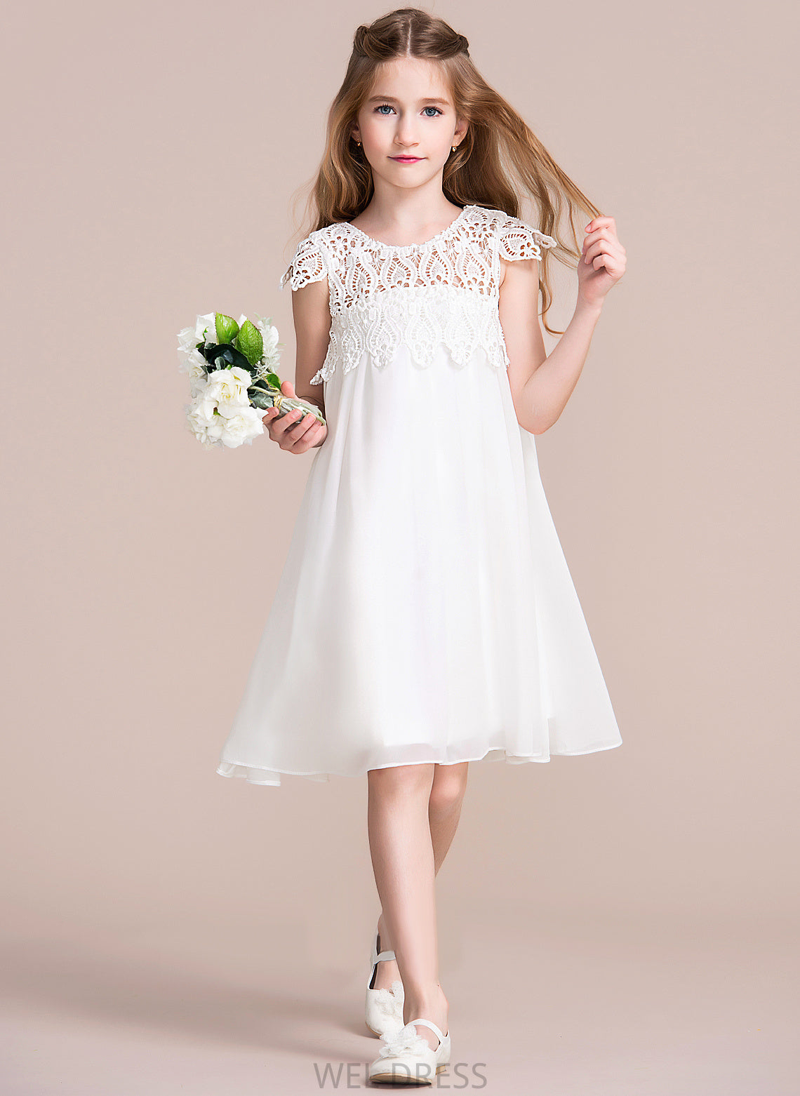 Neck Empire Scoop Dress Kaiya Flower - Sleeveless Knee-length Girl Chiffon/Lace Flower Girl Dresses