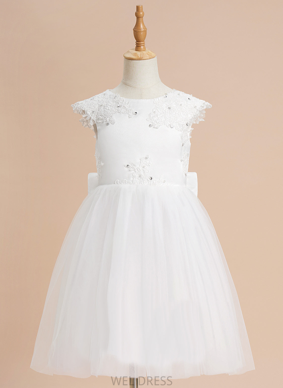 Neck Julianna A-Line Sleeveless Dress Beading/Sequins/Bow(s) - Knee-length Girl With Flower Girl Dresses Tulle Flower Scoop