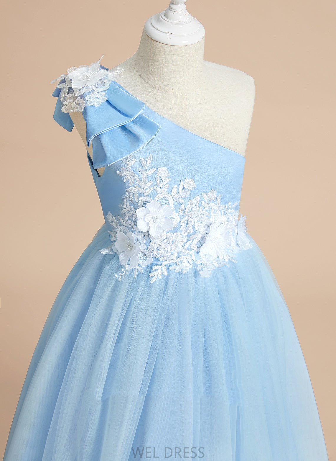 Flower Girl Dresses Girl Satin/Tulle Lace/Bow(s) Helga - Floor-length One-Shoulder With Ball-Gown/Princess Dress Flower Sleeveless