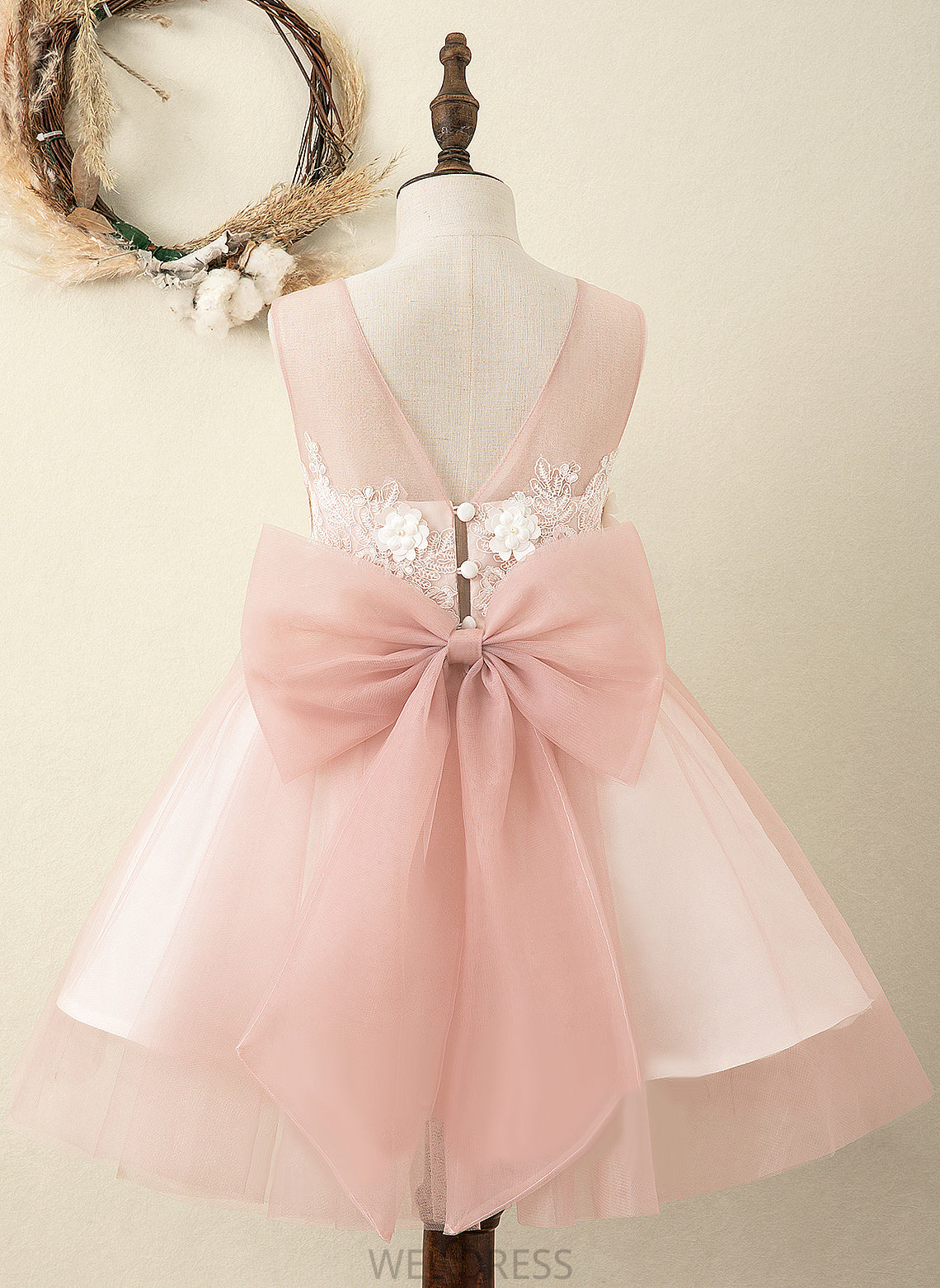 Sleeveless Knee-length A-Line Girl Satin/Tulle - Abbigail Flower Girl Dresses Scoop Bow(s)/V Back Neck Flower With Dress