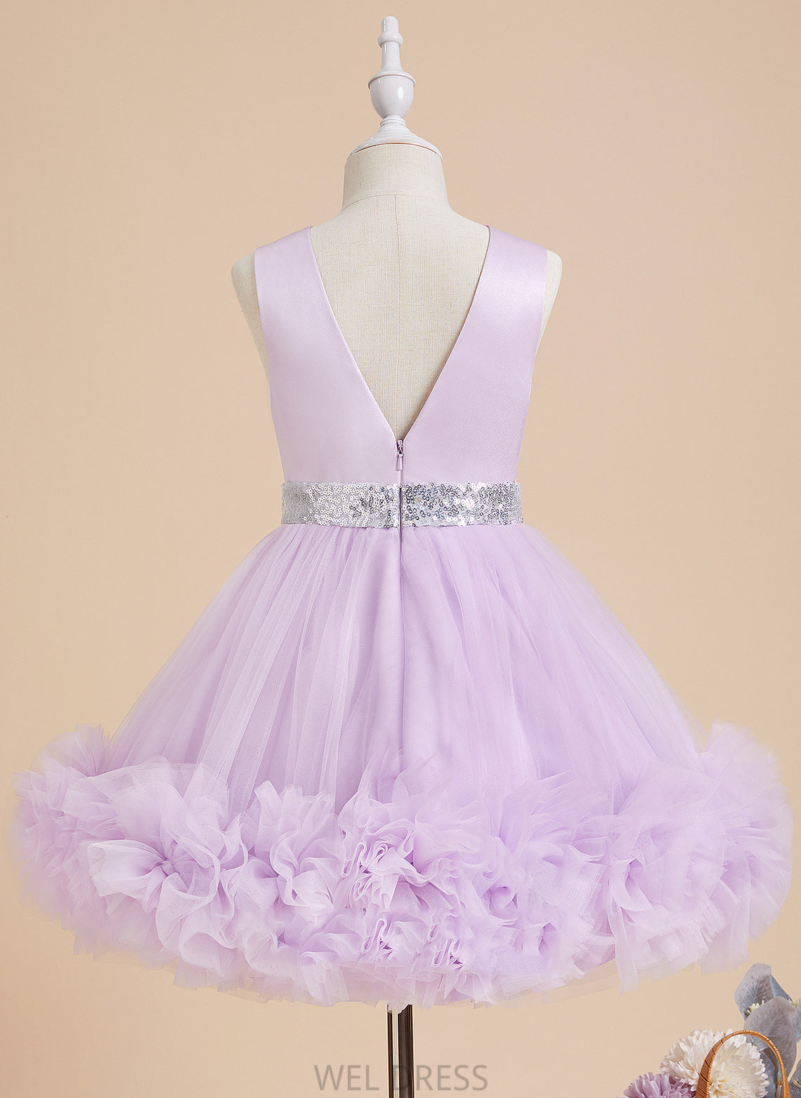 Flower Girl Satin/Tulle With Ball-Gown/Princess - Dress Sleeveless Natasha Neck Knee-length Flower Girl Dresses Flower(s)/Sequins Scoop