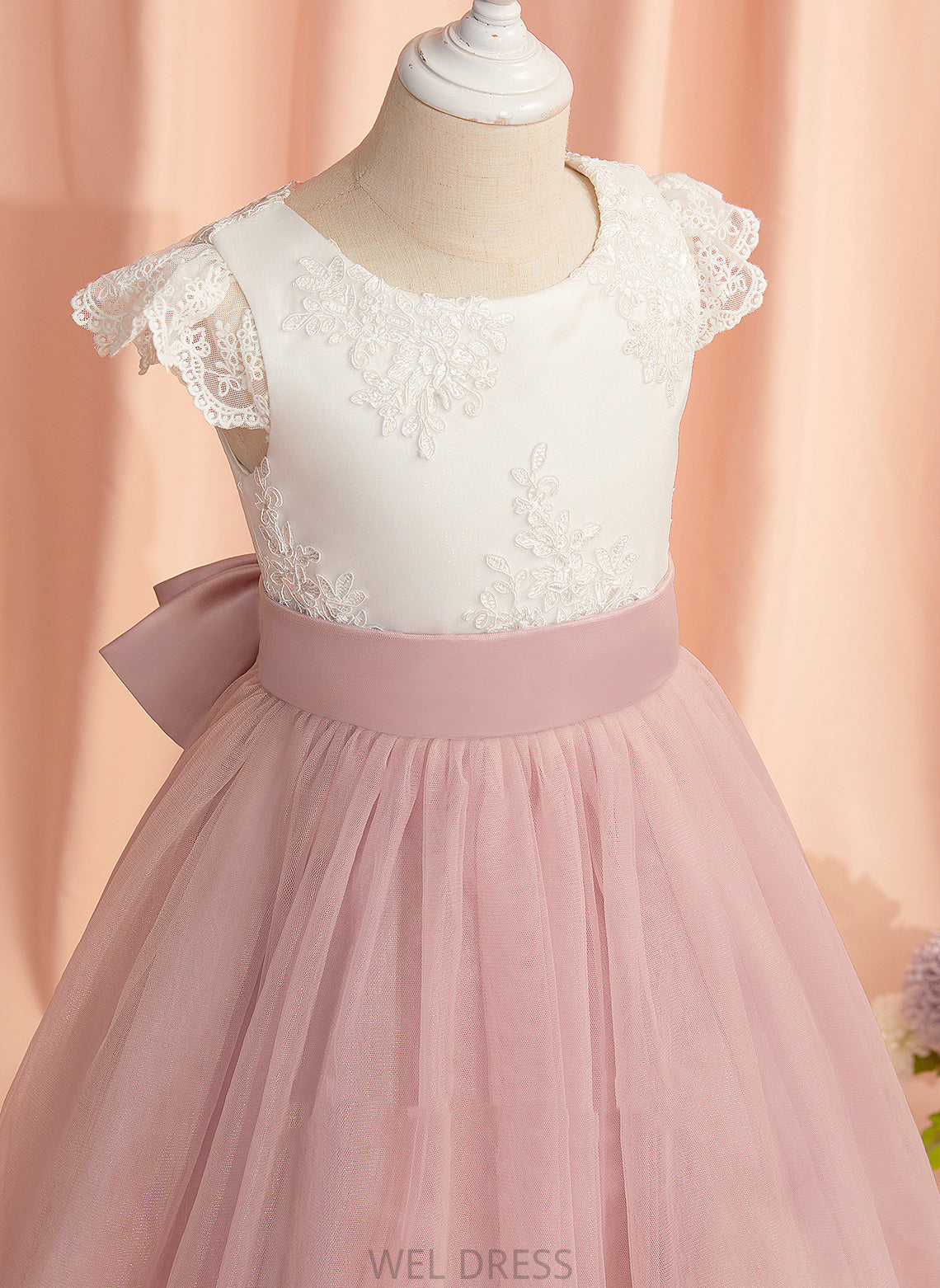 Neck Mylie With Short Scoop Tulle Dress Lace/Bow(s) Flower Girl Dresses Knee-length - A-Line Sleeves Flower Girl