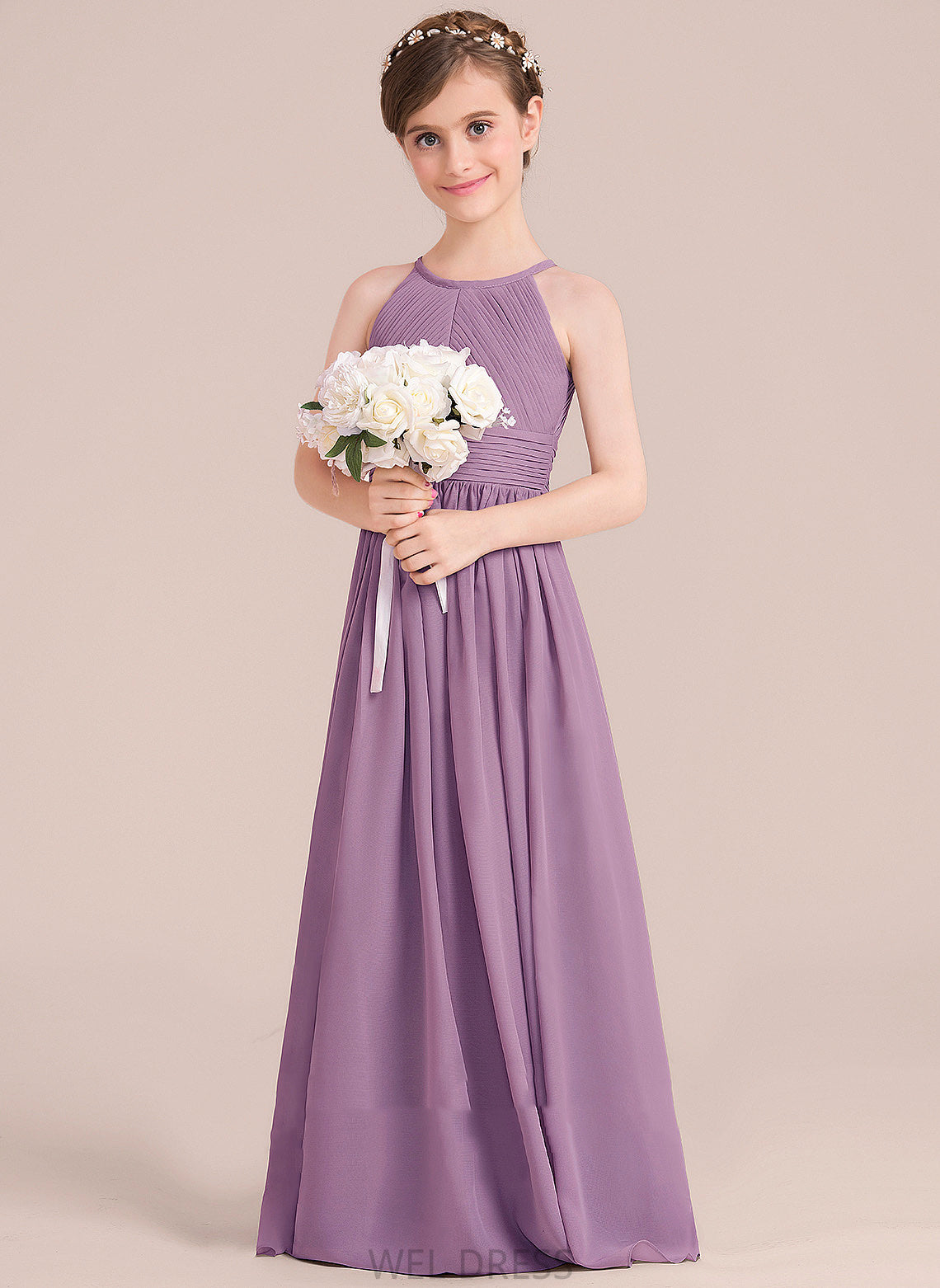 A-Line Dress Sleeveless With Floor-length Johanna Girl Hole Flower Girl Dresses Back Neck - Scoop Chiffon Flower