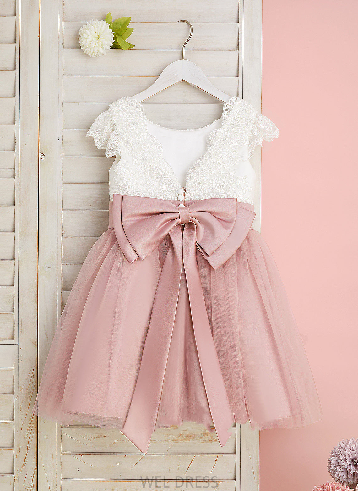 Neck Mylie With Short Scoop Tulle Dress Lace/Bow(s) Flower Girl Dresses Knee-length - A-Line Sleeves Flower Girl