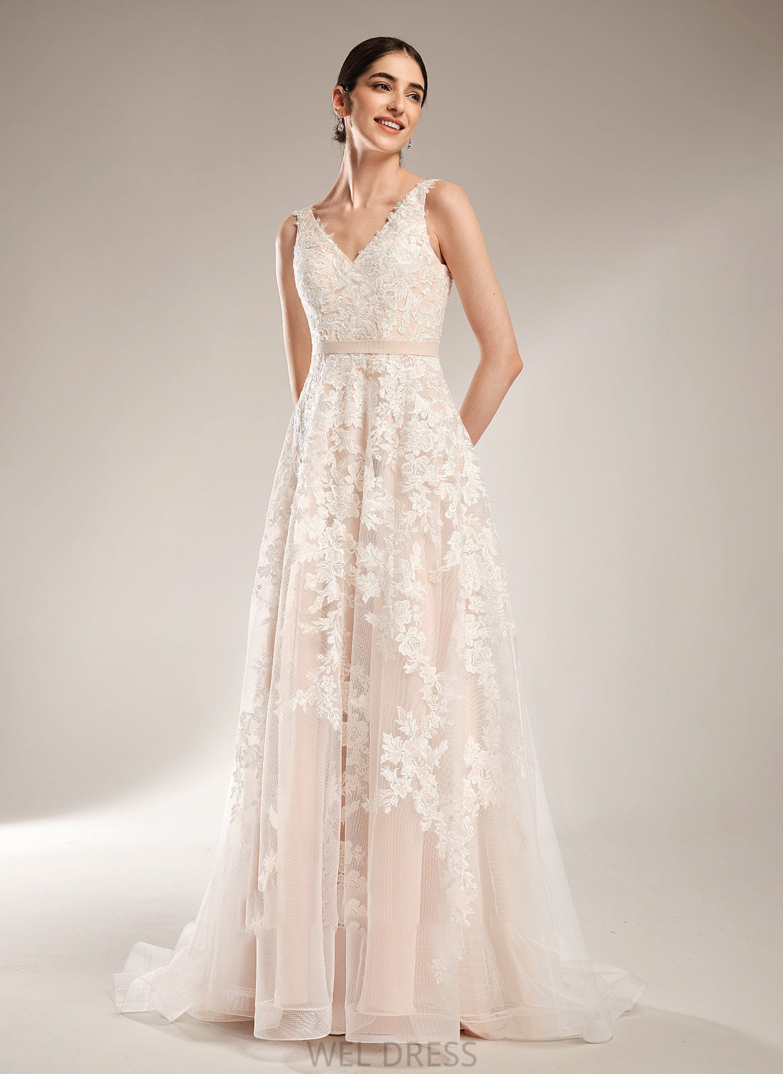 A-Line Court Kyra Wedding Dresses Train Wedding V-neck Dress