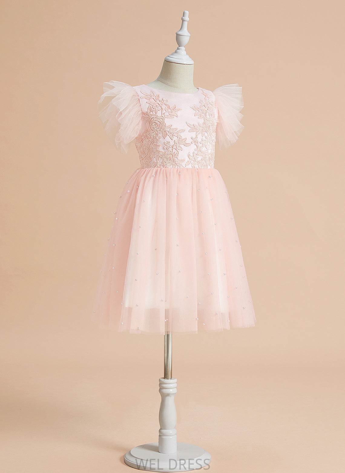 With Neck Dress Sleeveless Satin/Tulle Flower Girl Dresses Girl Knee-length Flower Mckenna Lace - A-Line Scoop