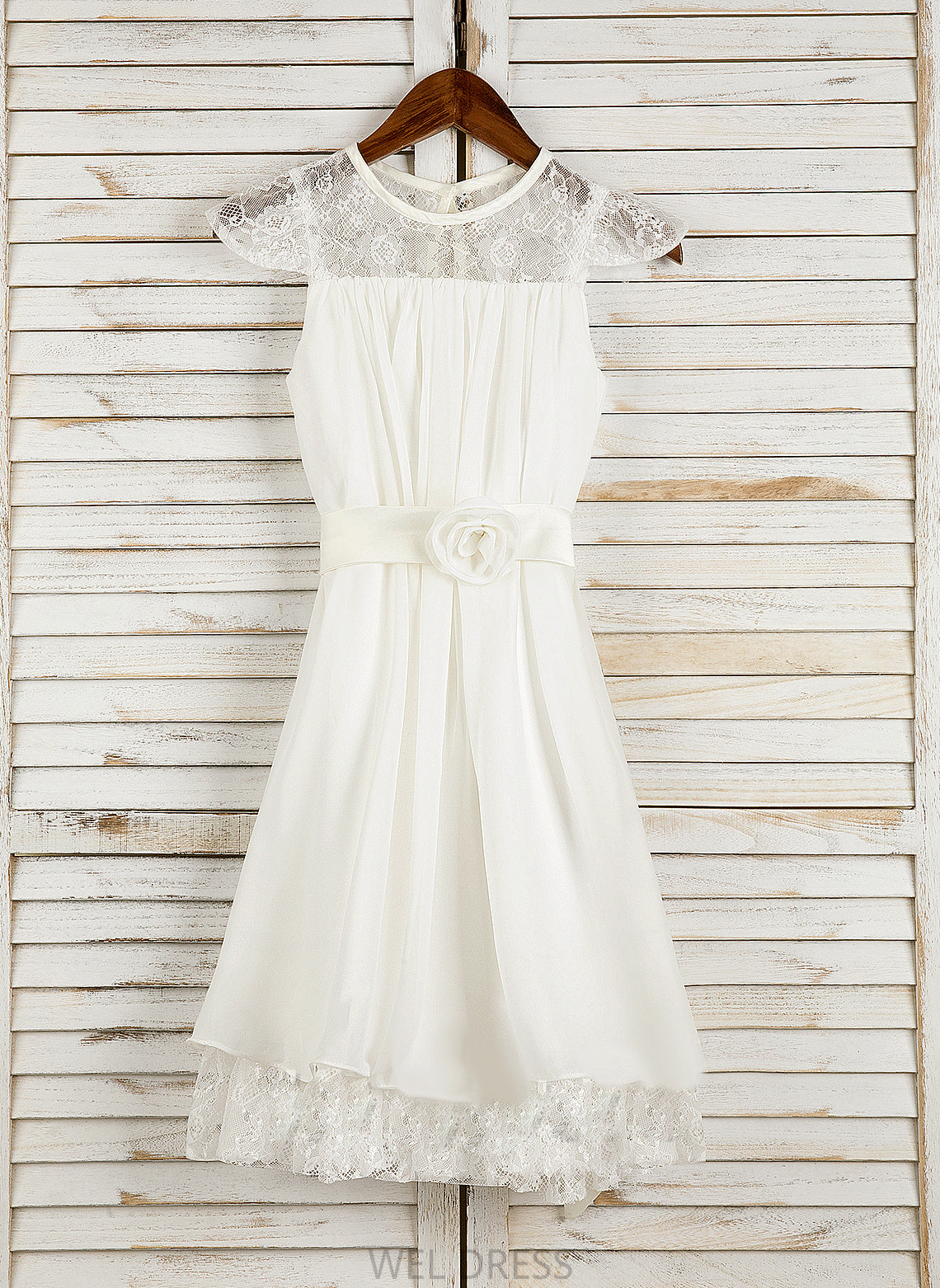 A-Line Flower - With Sleeveless Tea-length Scoop Chiffon Flower Girl Dresses Lace/Flower(s) Neck Dress Melinda Girl