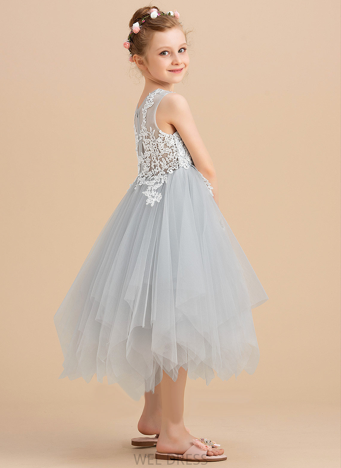 Tulle/Lace Carina Girl A-Line Neck Dress - Scoop Flower Girl Dresses Sleeveless Tea-length Flower