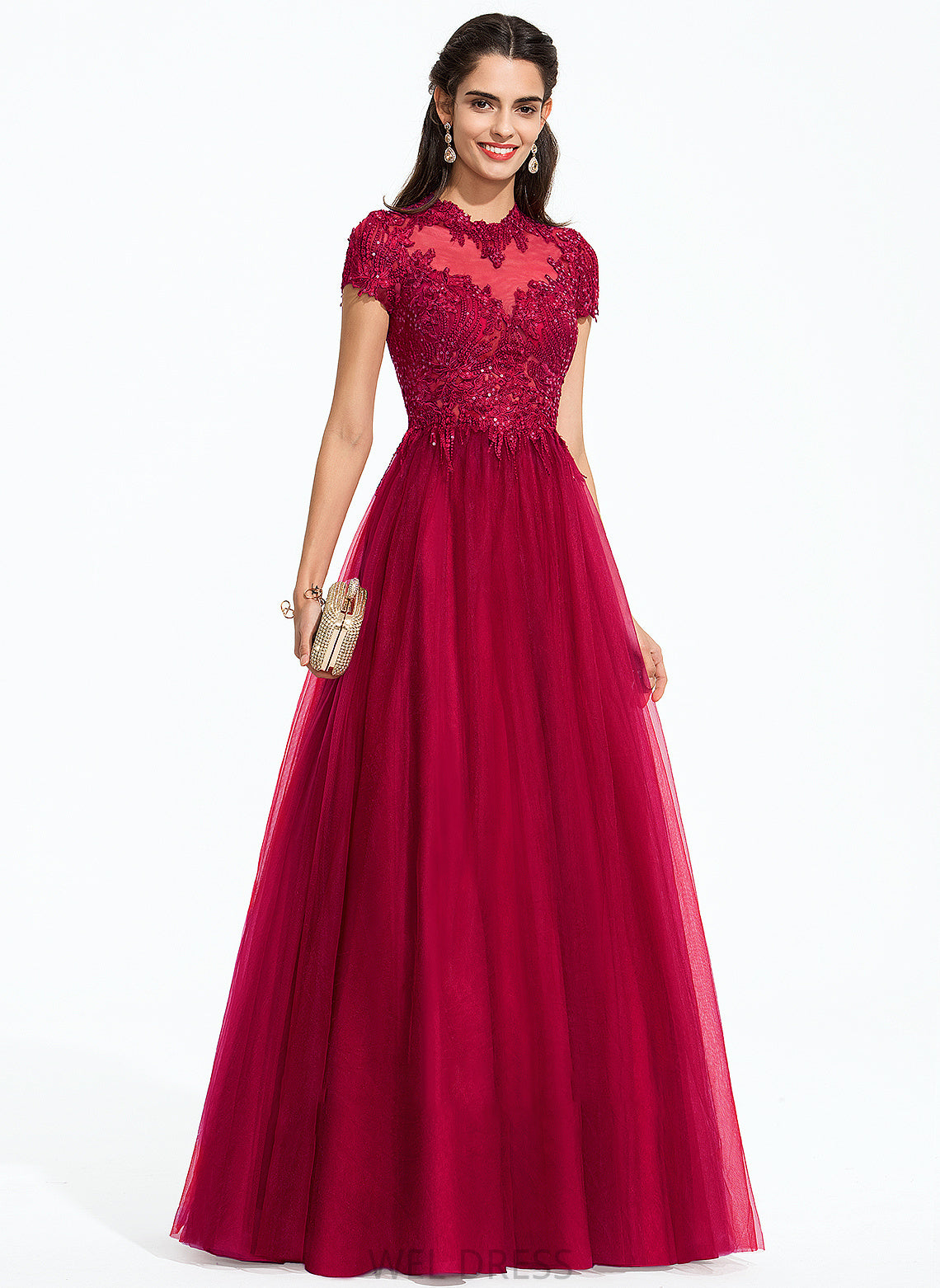 Ball-Gown/Princess Floor-Length Scoop Neck With Jaylee Prom Dresses Sequins Tulle