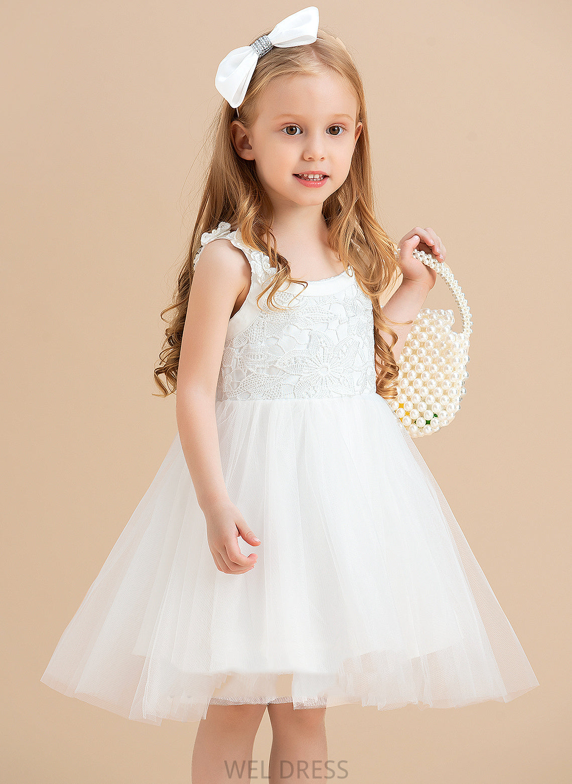 With Scoop Back Flower(s)/V Sleeveless Flower Girl Dresses - Satin/Tulle/Lace Presley Neck Knee-length Dress Flower Girl A-Line