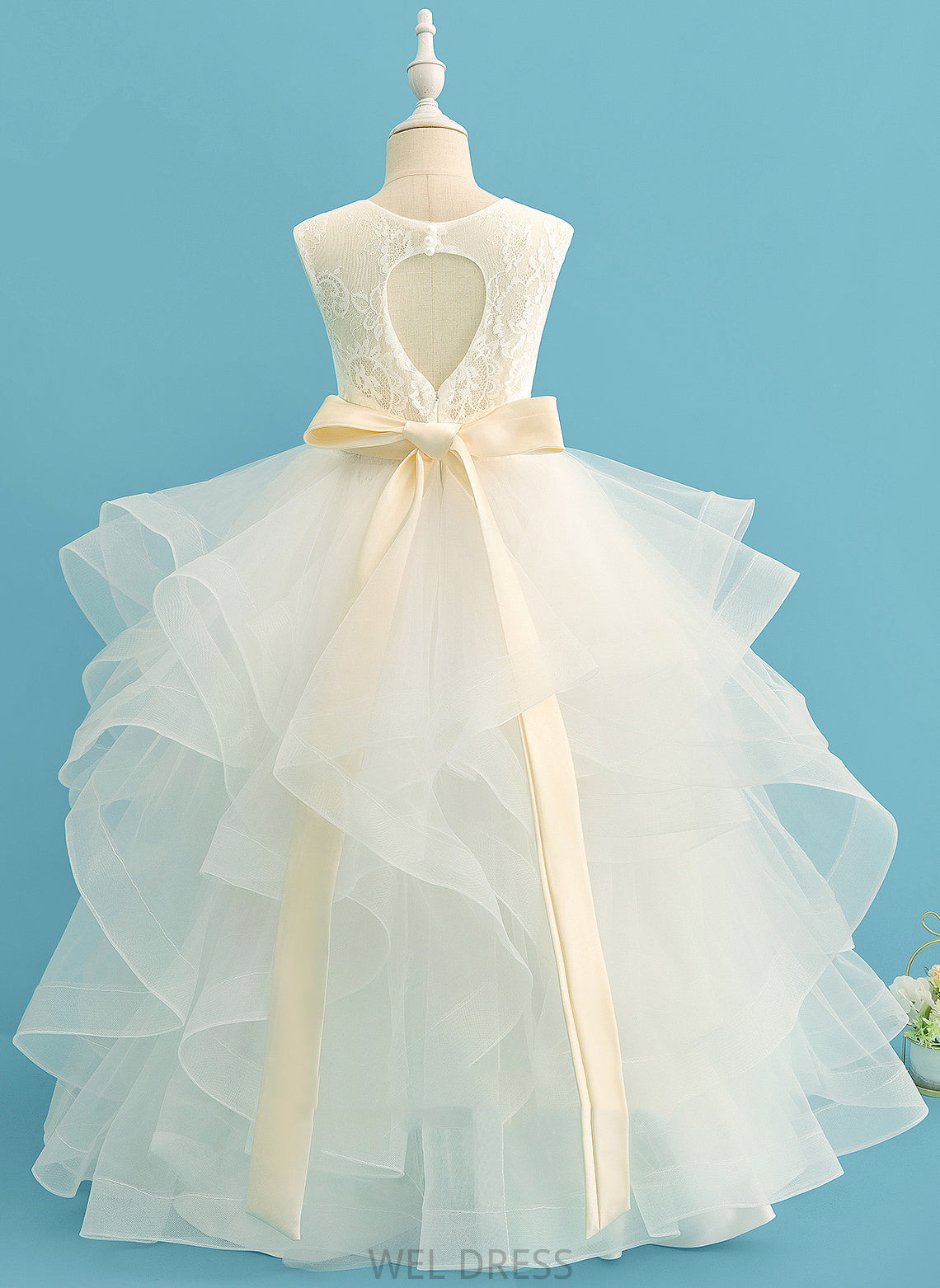 Ball-Gown/Princess Flower Girl Dresses Brooklynn With Girl Bow(s) Neck Dress Sleeveless Floor-length sash) Flower (Detachable Satin/Tulle/Lace Scoop -