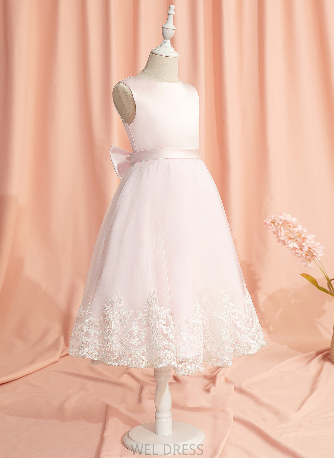 Sleeveless Dress Tea-length Scoop Girl Amara Neck Flower Girl Dresses With Satin/Tulle Ball-Gown/Princess - Flower Lace/Bow(s)