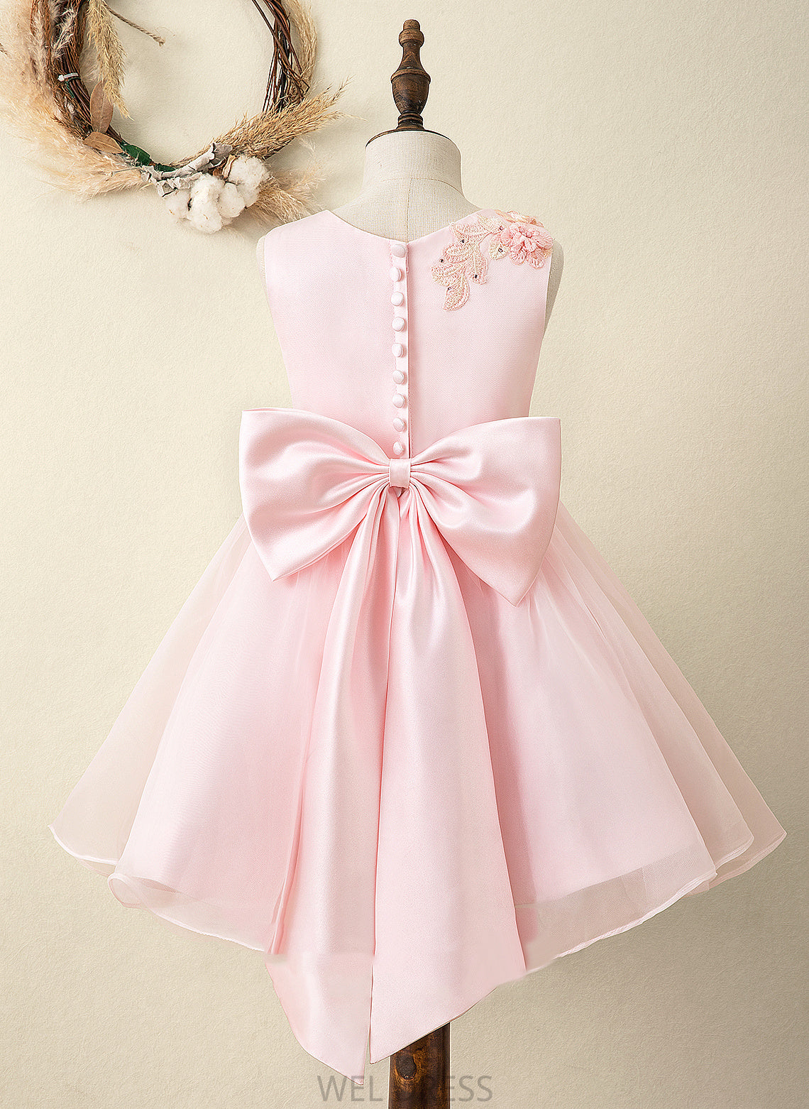 Sash/Flower(s)/Bow(s) Neck (Undetachable Organza/Satin/Lace sash) Flower A-Line Knee-length With Dress Scoop Flower Girl Dresses - Girl Isis Sleeveless