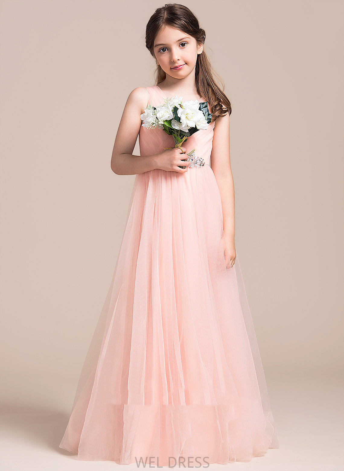 V-neck A-Line Flower Girl Dresses With Flower Sleeveless - Dress Floor-length Ruffles/Beading/Sequins Tulle Girl Audrey