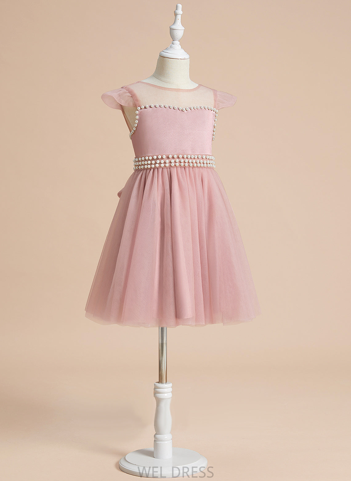 Sara Dress Flower Girl Dresses Knee-length With Scoop A-Line Neck Beading/Bow(s) Flower Satin/Tulle Girl - Sleeveless