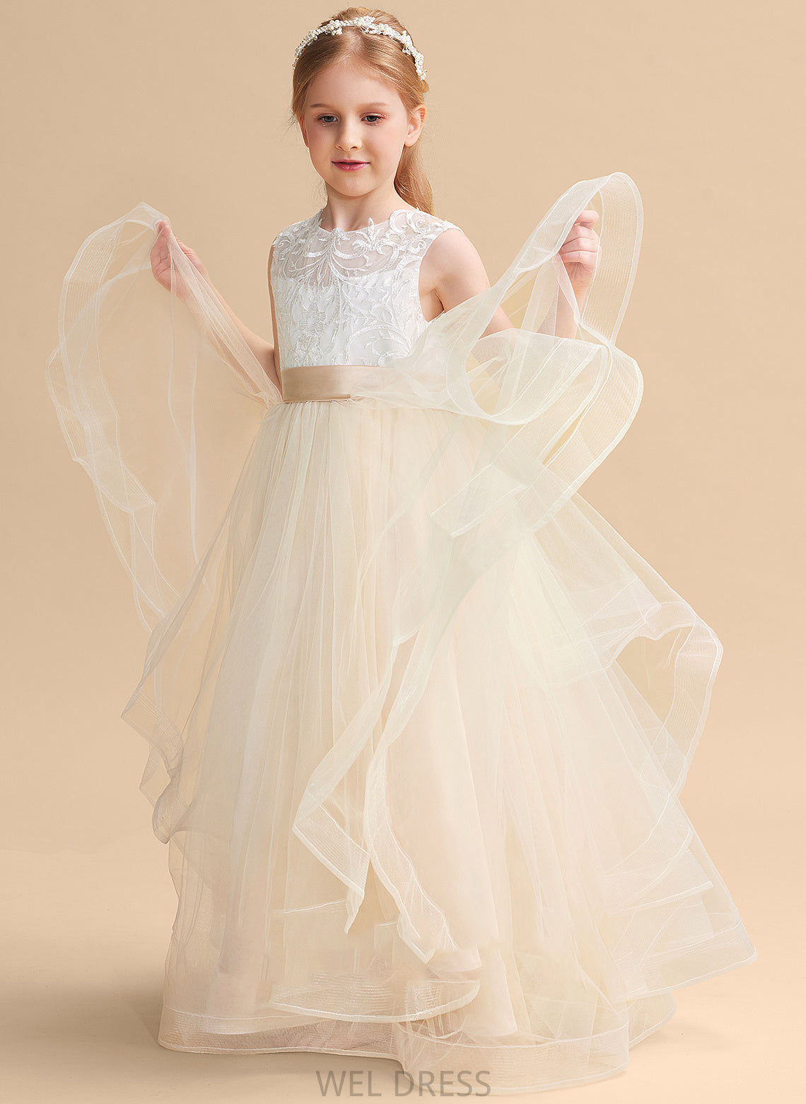 Flower Flower Girl Dresses Girl Neck Sleeveless Ball-Gown/Princess Floor-length Dress Tulle/Lace - Kenna Scoop