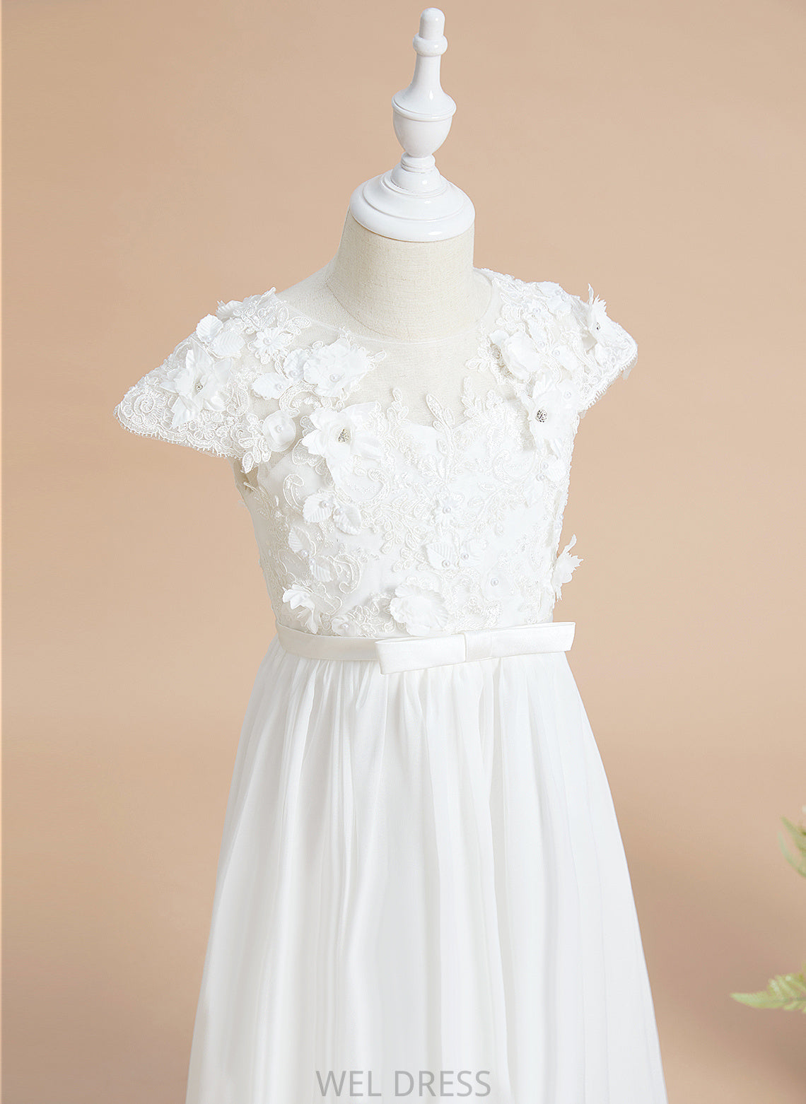 Flower Karly With Girl Sleeves Floor-length Dress Flower(s) Neck - Chiffon/Lace Scoop A-Line Flower Girl Dresses Short