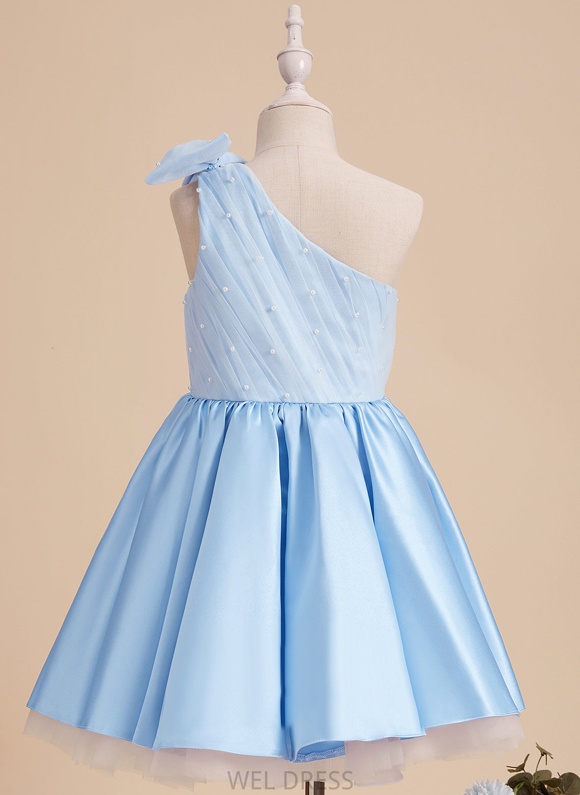 Flower Girl Dresses Satin/Tulle Priscilla Beading/Bow(s) - Girl Sleeveless Dress A-Line One-Shoulder Knee-length Flower With