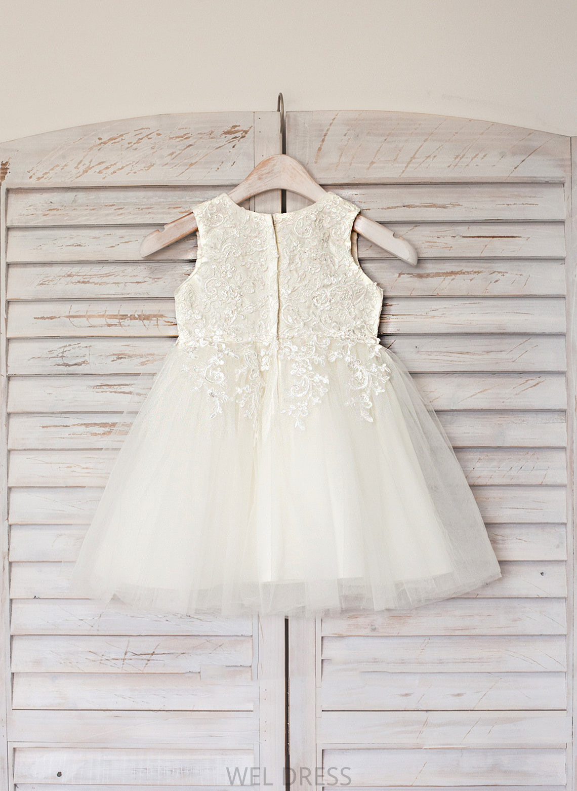 Flower Girl Dresses Scoop With Sleeveless Knee-length Dress - A-Line Satin/Tulle Peggie Girl Lace Neck Flower