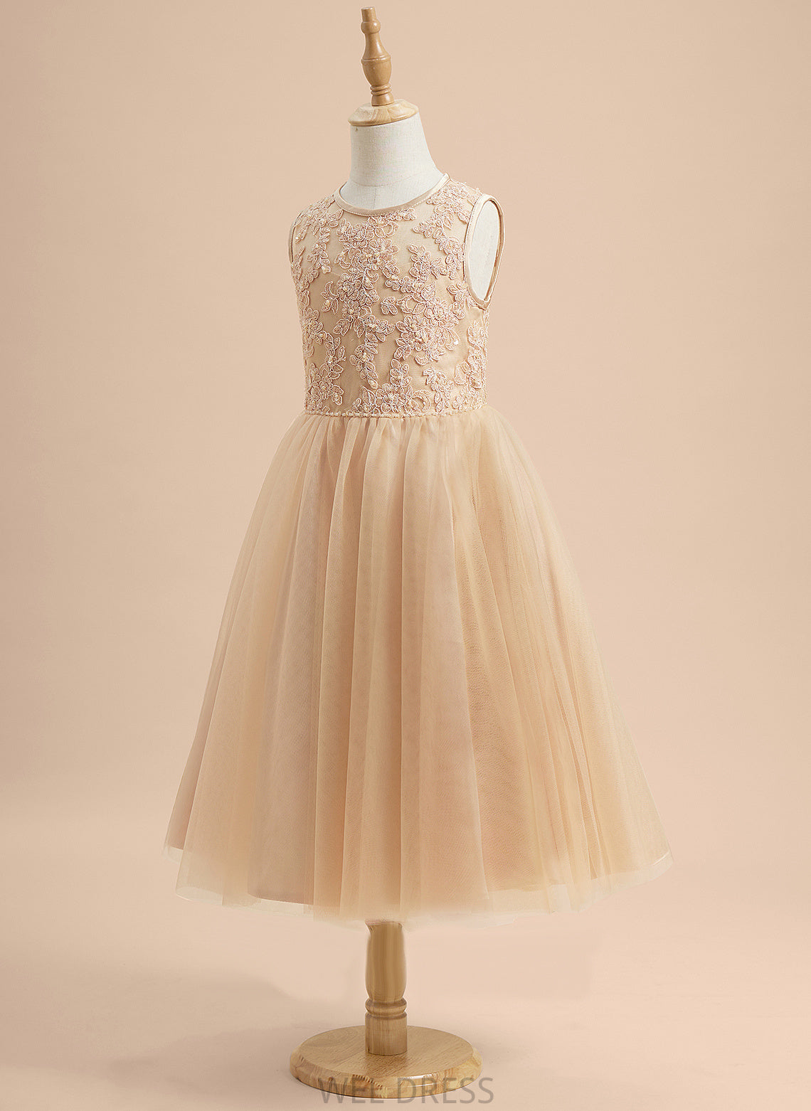 Scoop A-Line Girl Dress Neck Sleeveless Tulle/Lace With Flower Girl Dresses Flower - Gloria Tea-length Beading/Sequins