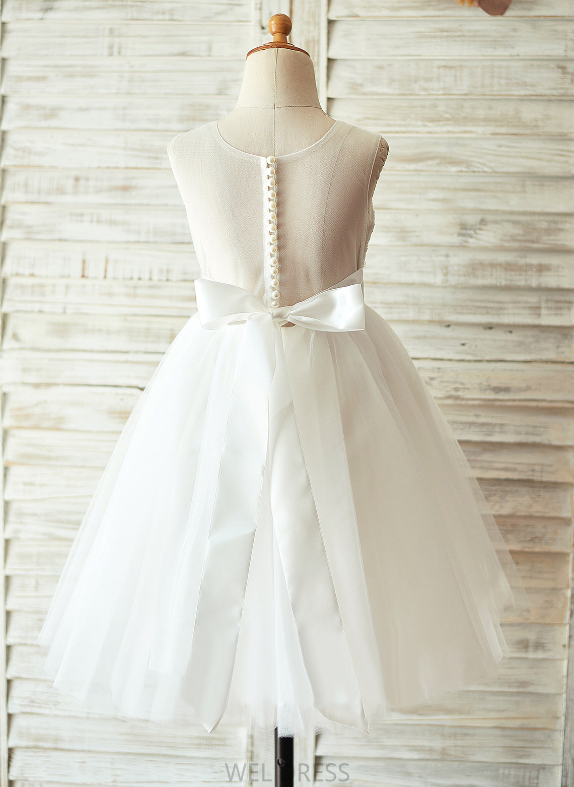 Knee-length Scoop With Tulle/Lace - Girl Neck Dress Flower A-Line Bow(s) Gillian Flower Girl Dresses Sleeveless