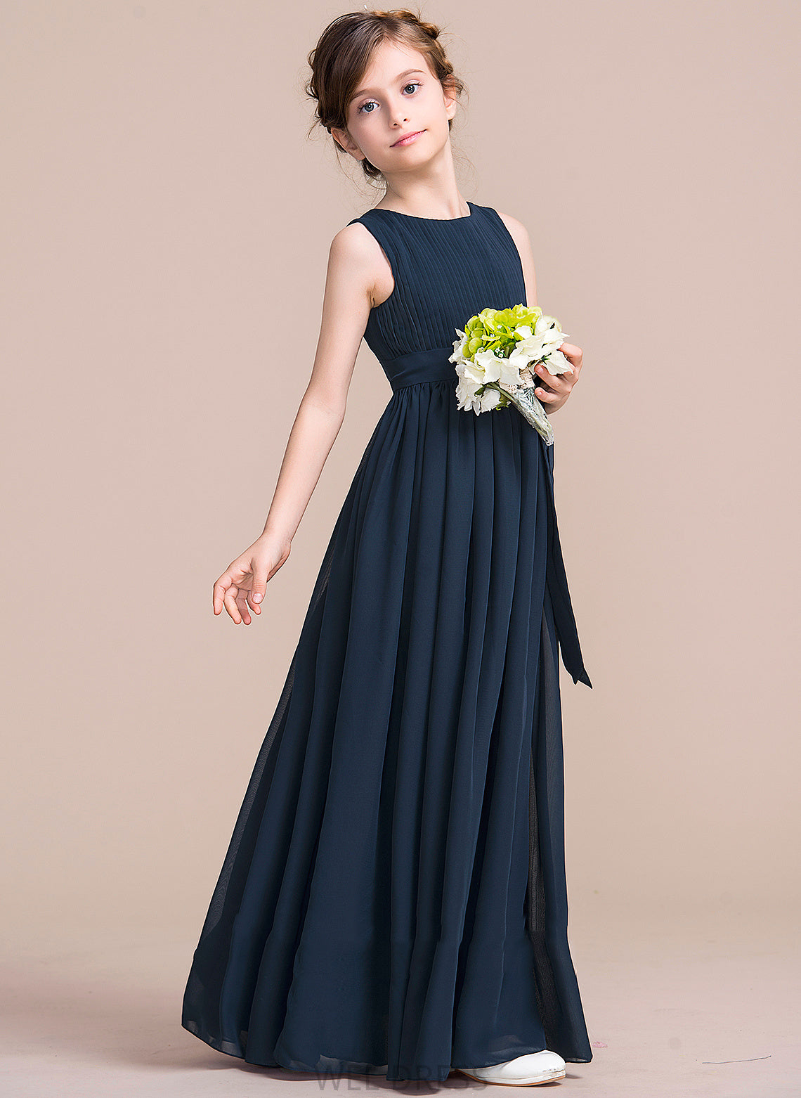 Empire Sleeveless Chiffon Flower Girl Dresses Girl Flower - With Dress Neck Floor-length Bow(s) Scoop Princess