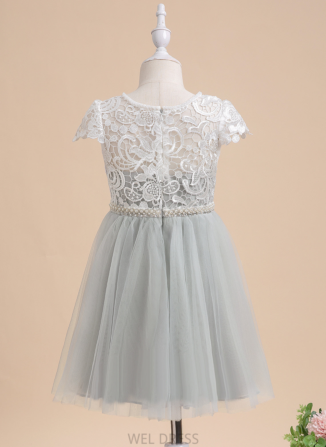 Girl A-Line Neck Zaniyah Short Scalloped Dress Lace/Beading/Sequins With - Flower Sleeves Knee-length Tulle Flower Girl Dresses