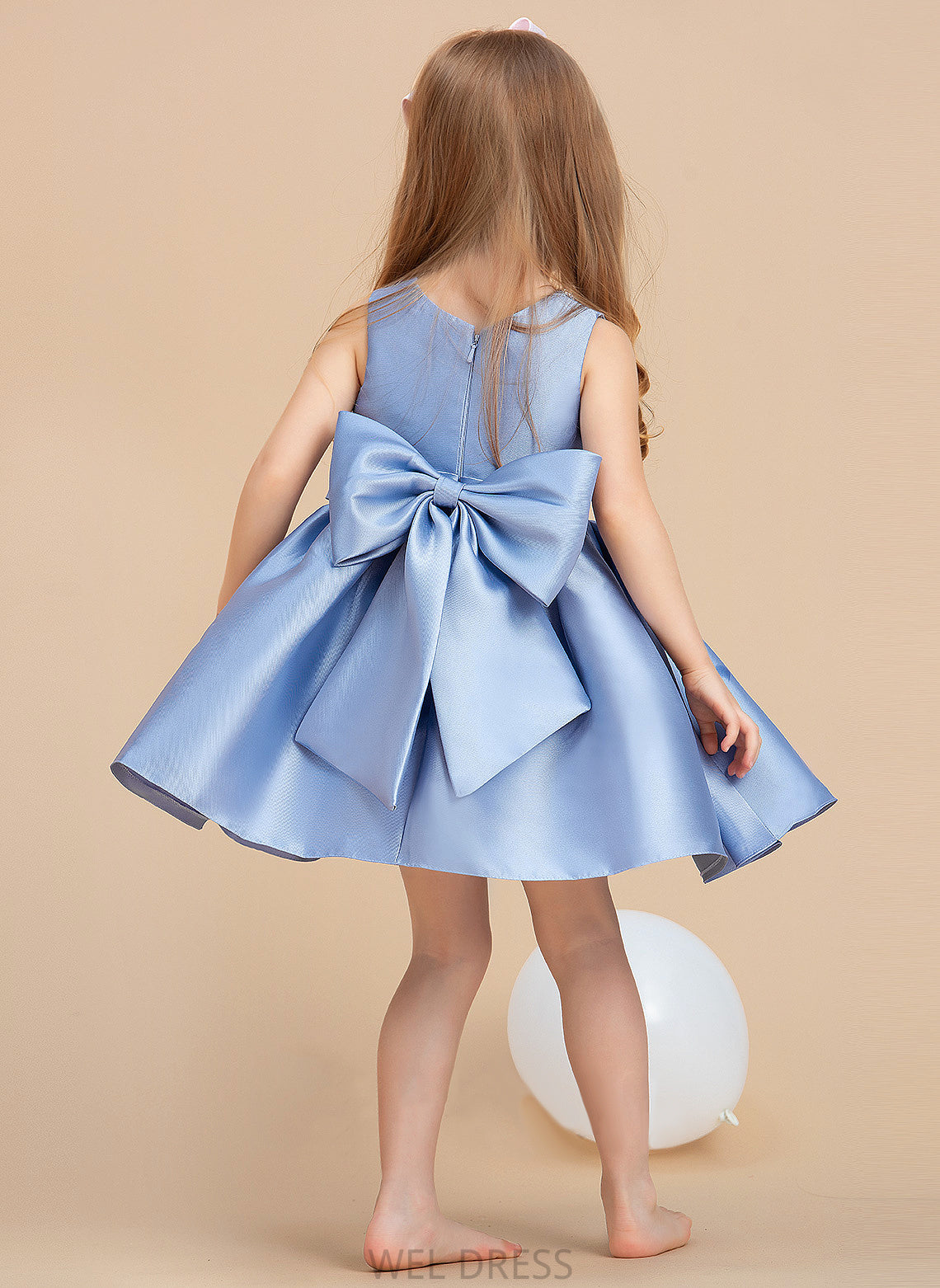 Neck Satin With Bow(s) Dress Flower Girl Dresses Flower Scoop Sleeveless - Girl Ball-Gown/Princess Knee-length Kayla