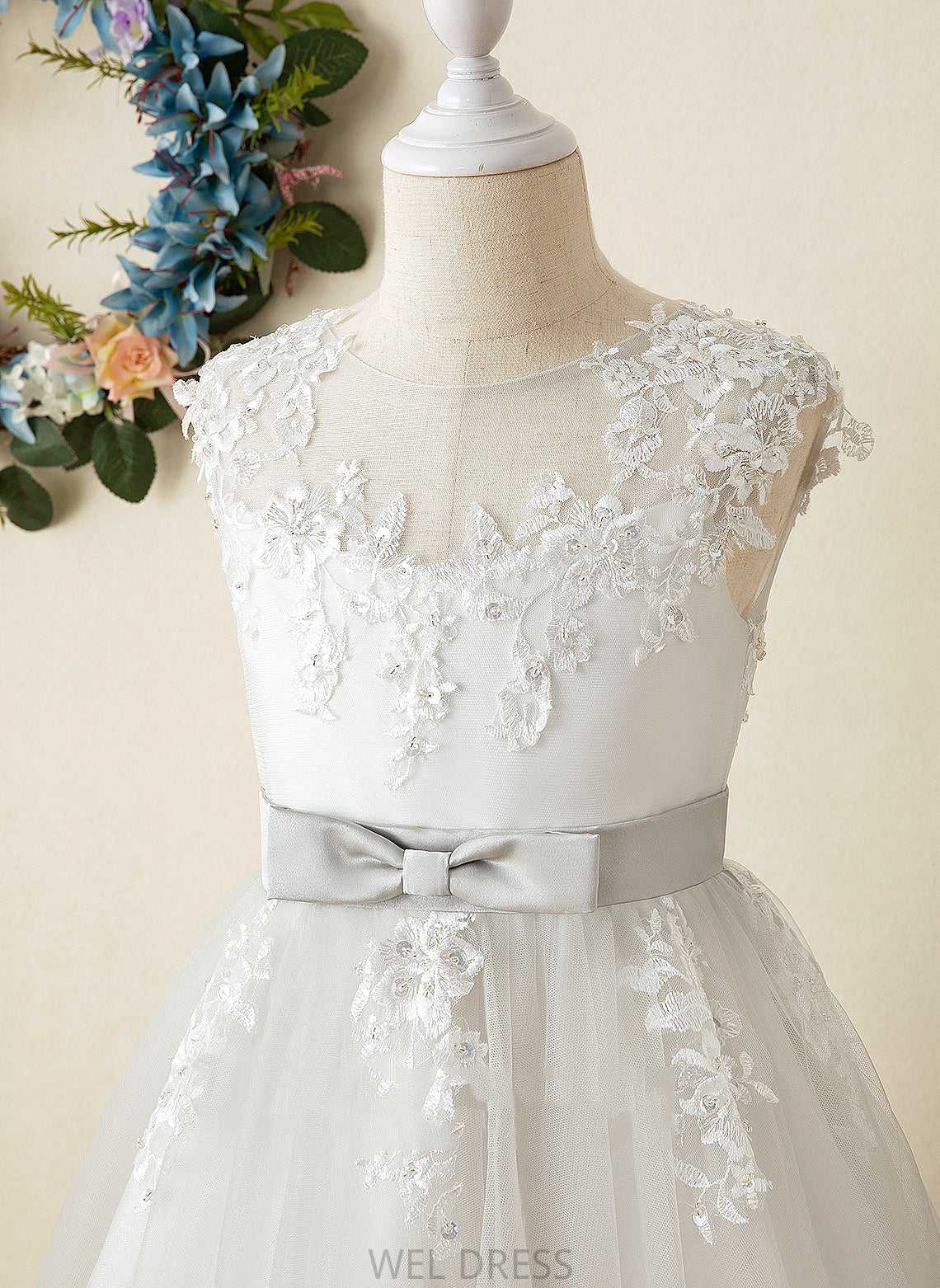 Lace Neck Sleeveless With Flower Girl Dresses Dress Girl Satin/Tulle Flower A-Line Averi Scoop - Knee-length