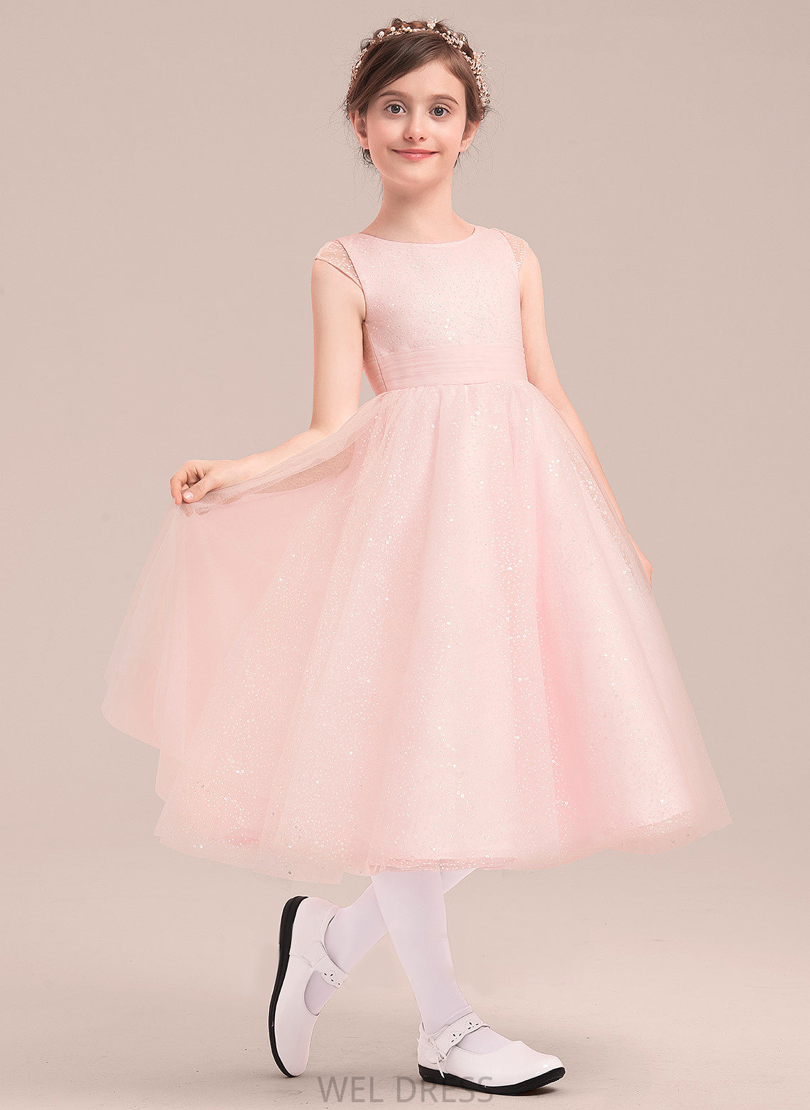 Persis Tea-length A-Line/Princess Scoop With Bow(s) Sleeveless Girl Dress Neck Flower Girl Dresses Tulle Flower -