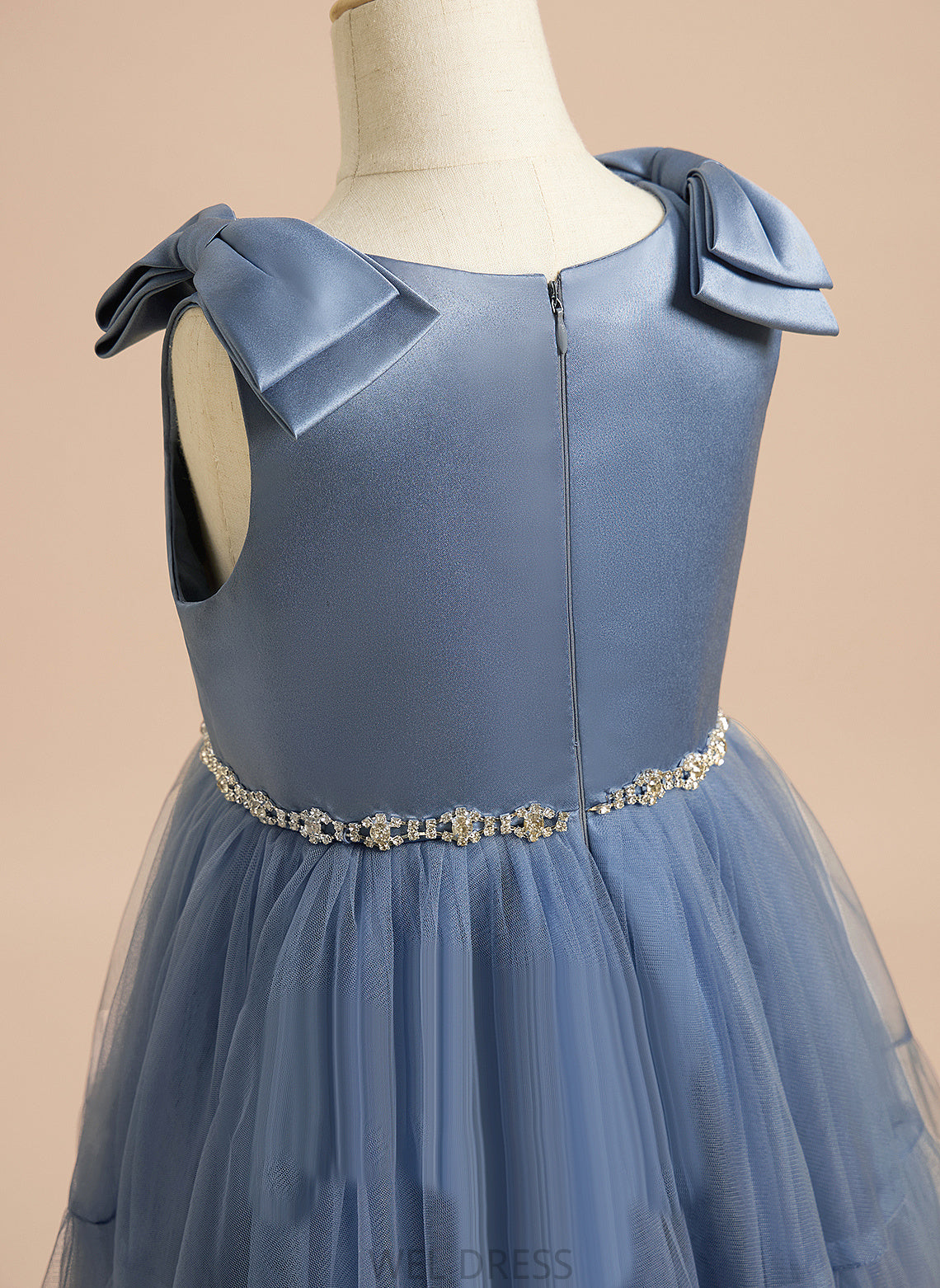 - Sleeveless Flower A-Line Beading/Bow(s) With Girl Flower Girl Dresses Knee-length Kaitlin Neck Satin/Tulle Scoop Dress