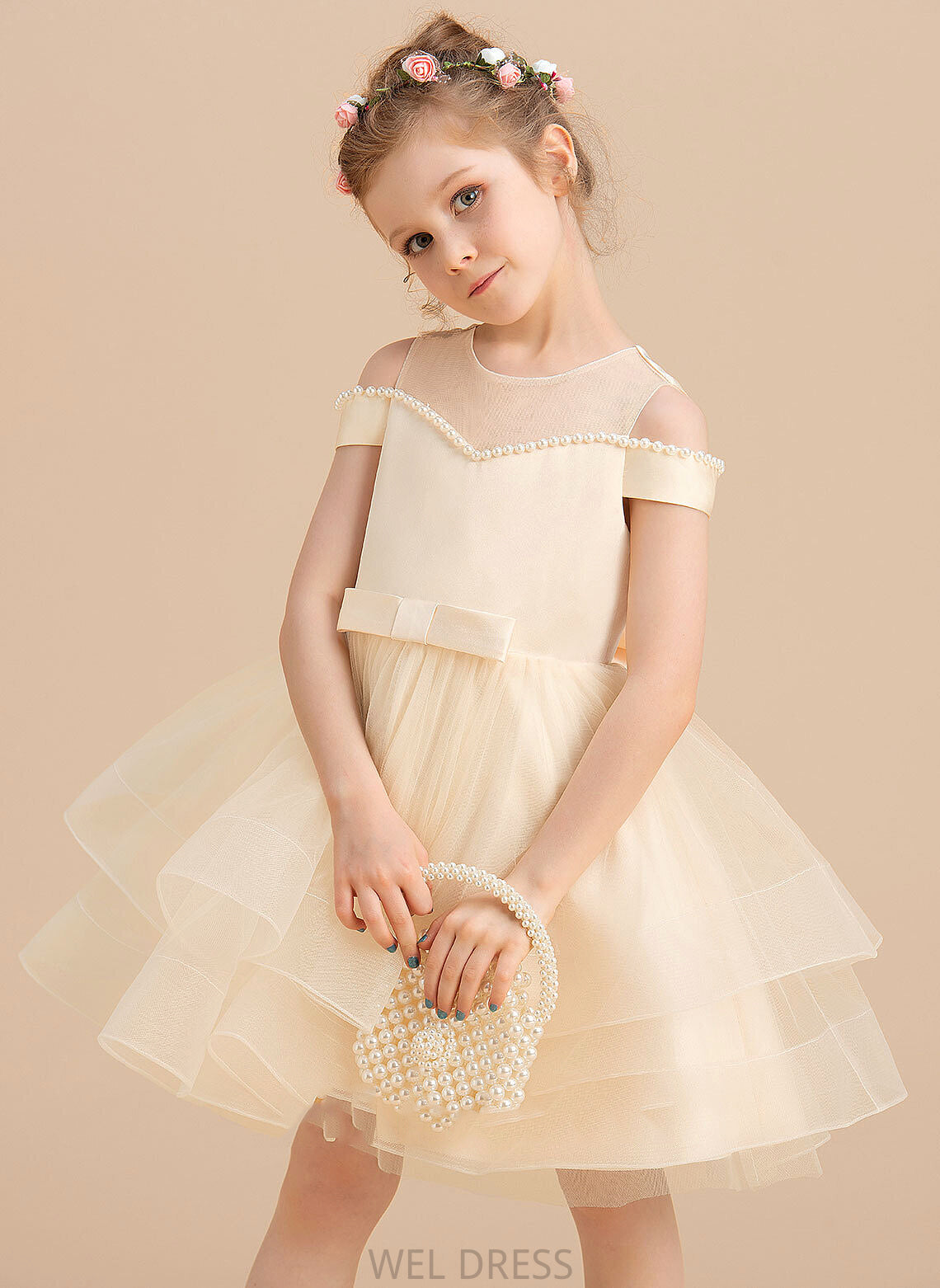 Girl Hanna Sleeveless Dress Flower Girl Dresses Neck Flower Scoop With - Knee-length Satin/Tulle Ball-Gown/Princess Beading/Bow(s)