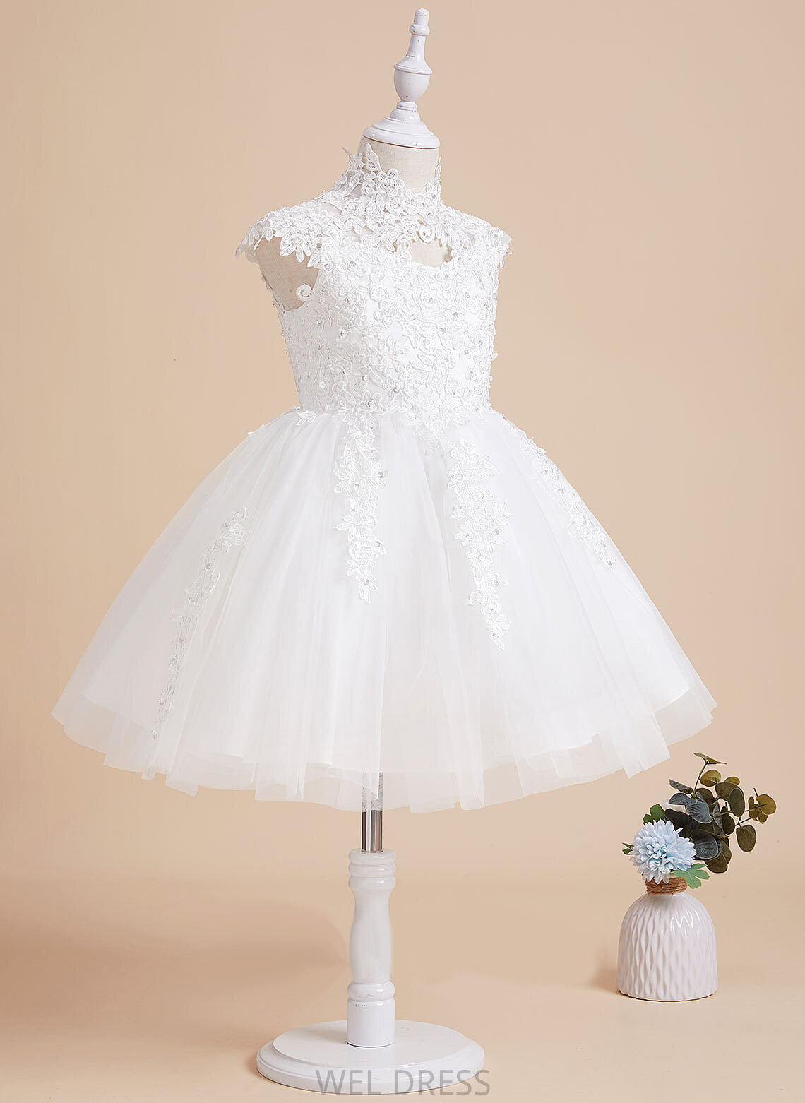 Dress Brooklyn Beading/Sequins/Back Knee-length - Hole Neck With Flower Girl Sleeveless Tulle/Lace High A-Line Flower Girl Dresses