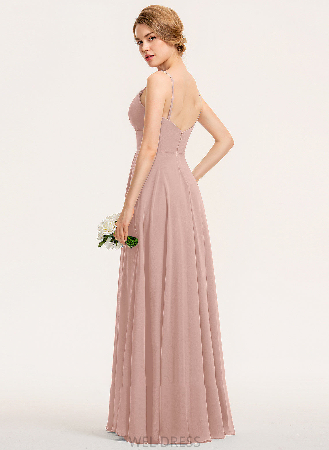 Ruffle Pockets A-Line Prom Dresses Floor-Length Chiffon V-neck Kayleigh With