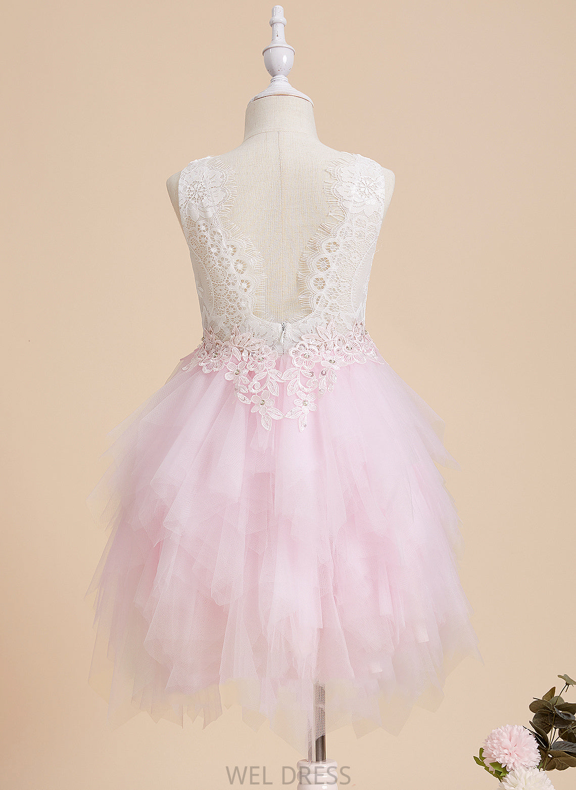 Scoop - Back Dress Lace/Beading/Sequins/V Knee-length Neck Tulle/Lace Angelique Sleeveless Flower With Girl Flower Girl Dresses Ball-Gown/Princess