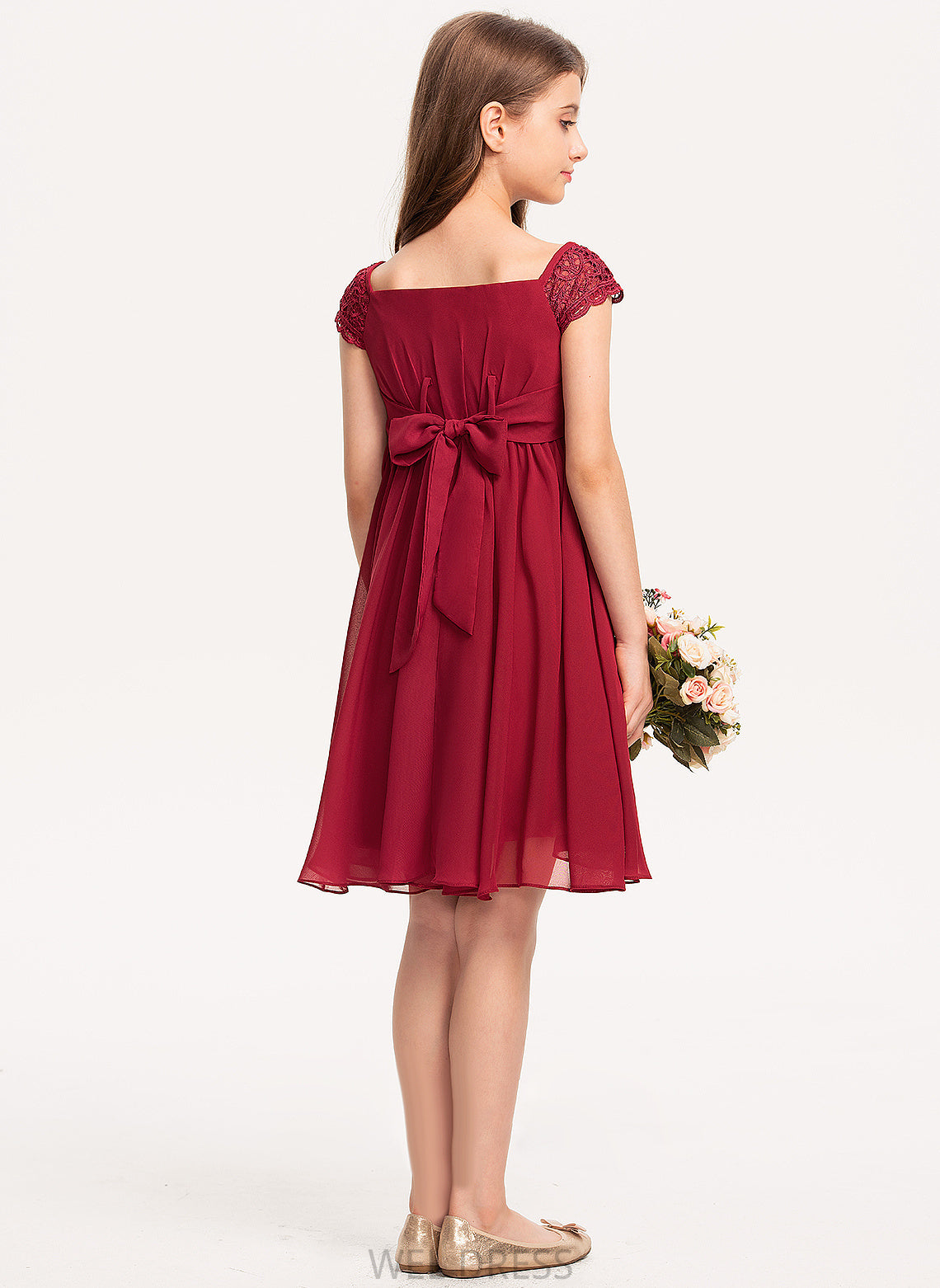 Girl Chiffon Short Flower Girl Dresses Sleeves Square Knee-length Neckline Flower - A-Line Dress Gabriela