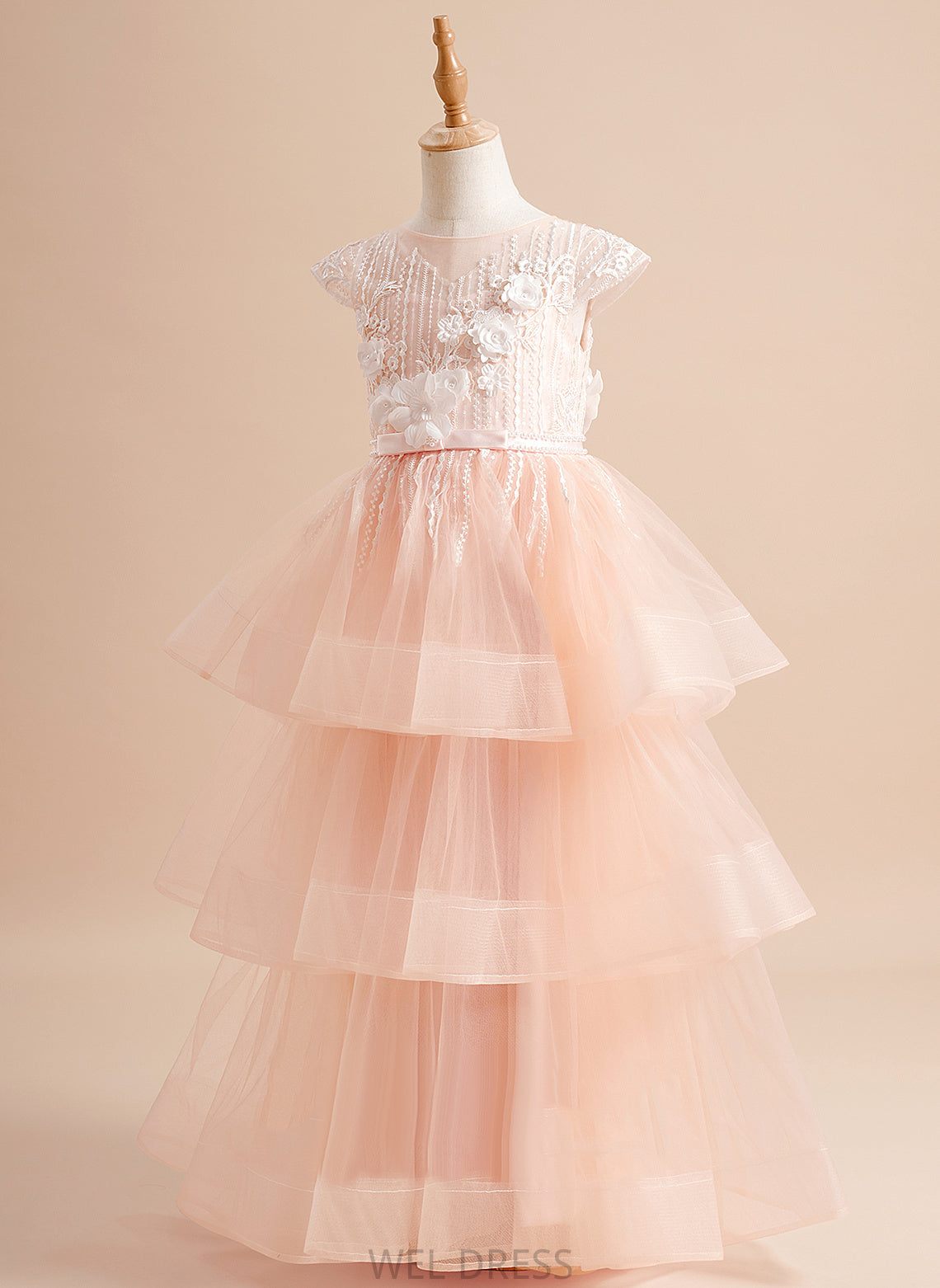 Ball-Gown/Princess Dress Tulle Sleeves Flower Girl Dresses Beading/Flower(s)/Bow(s) Hedda Girl - Floor-length Short Neck Flower With Scoop