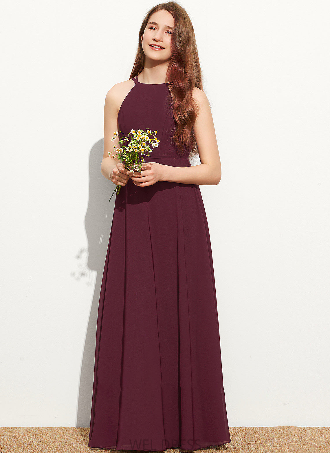 Micaela A-Line Chiffon Floor-Length Scoop Junior Bridesmaid Dresses Neck