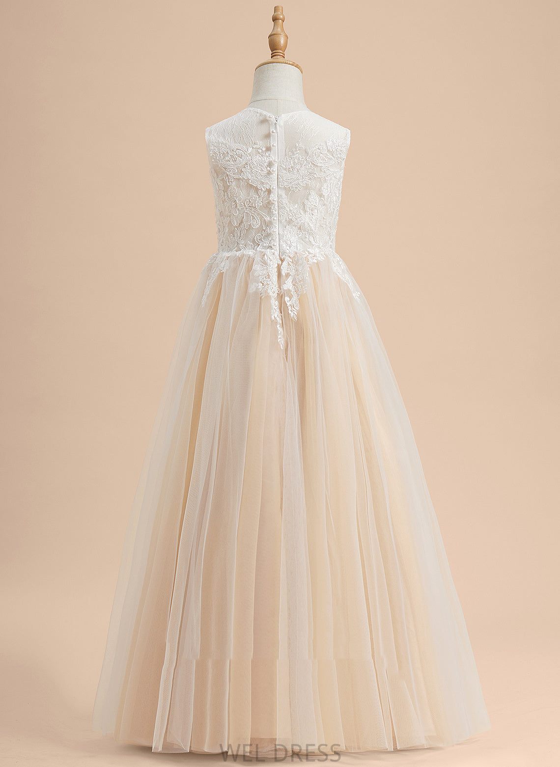 With Flower Girl Dresses - Sleeveless Amira Lace/Beading Scoop A-Line Neck Flower Floor-length Tulle Girl Dress