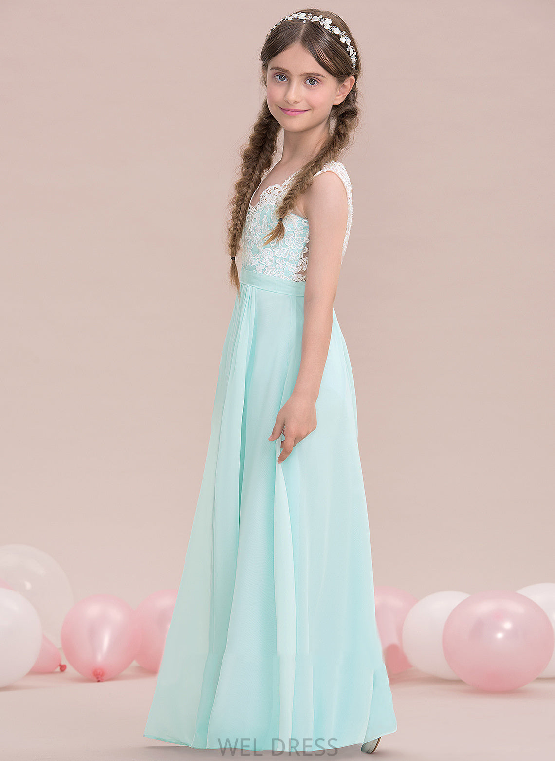 A-Line Junior Bridesmaid Dresses Chiffon V-neck Dylan Floor-Length