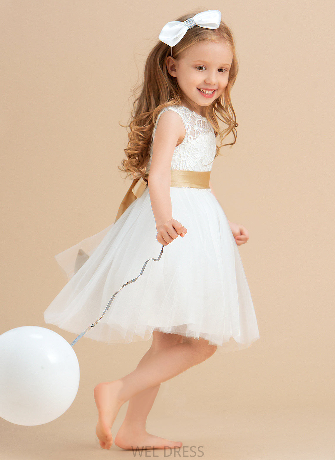 Satin/Tulle/Lace Dress Johanna - Sash/Bow(s)/Back Hole With Neck A-Line Flower Sleeveless Flower Girl Dresses Knee-length Scoop Girl