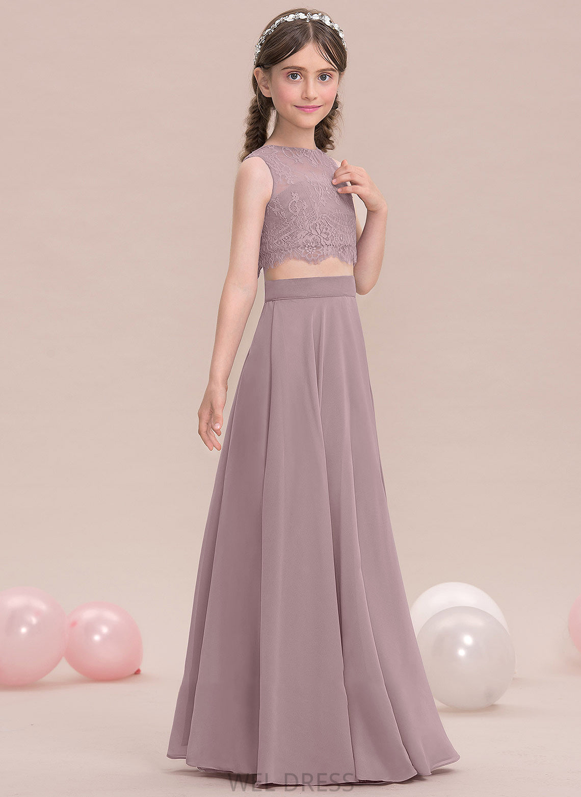 Floor-Length A-Line Neck Kaylyn Scoop Junior Bridesmaid Dresses Chiffon