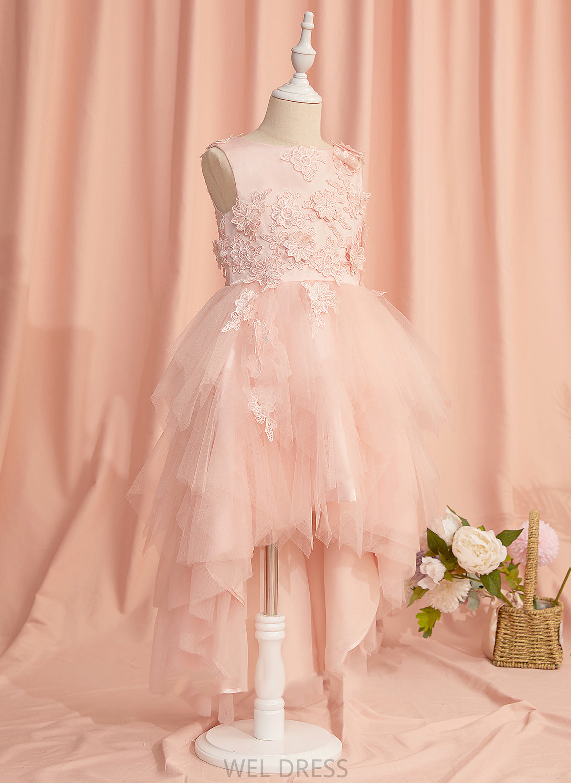 Flower Dress Asymmetrical Lace/Flower(s)/V Ball-Gown/Princess Back Neck Tulle Girl Flower Girl Dresses Scoop With Cora - Sleeveless