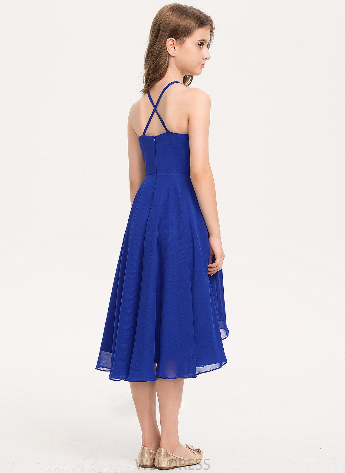 Asymmetrical A-Line Junior Bridesmaid Dresses Ruffle Chiffon Siena Scoop With Neck