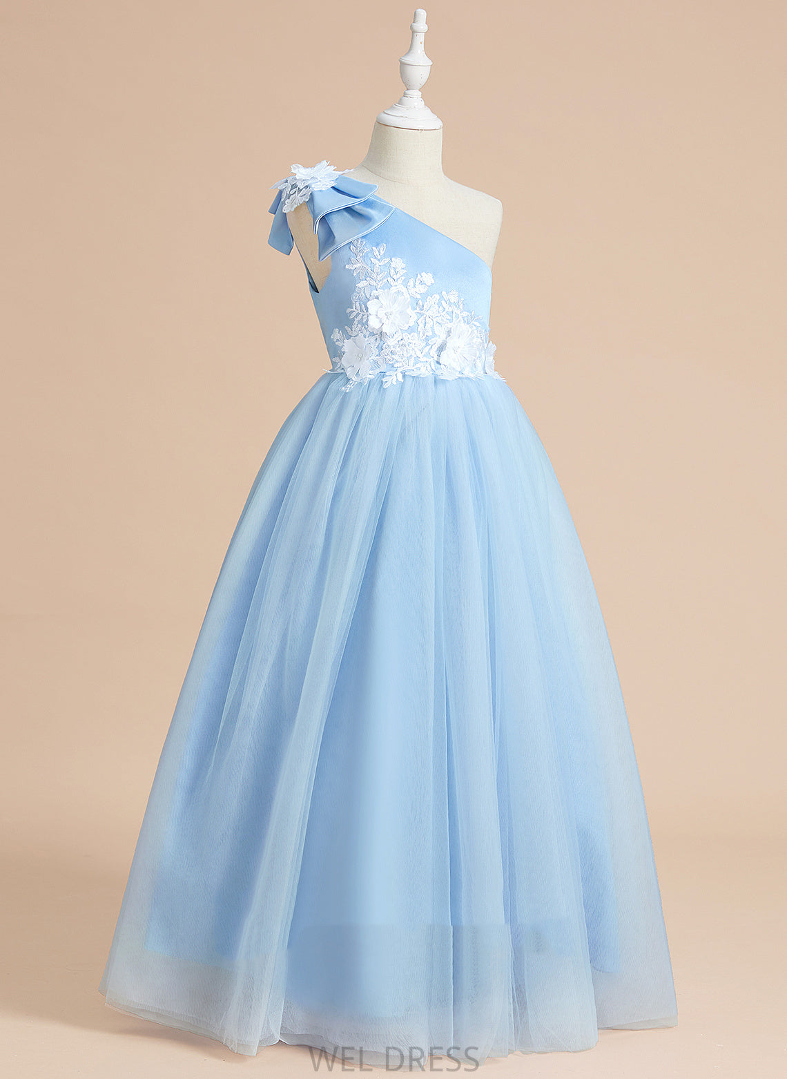 Flower Girl Dresses Girl Satin/Tulle Lace/Bow(s) Helga - Floor-length One-Shoulder With Ball-Gown/Princess Dress Flower Sleeveless