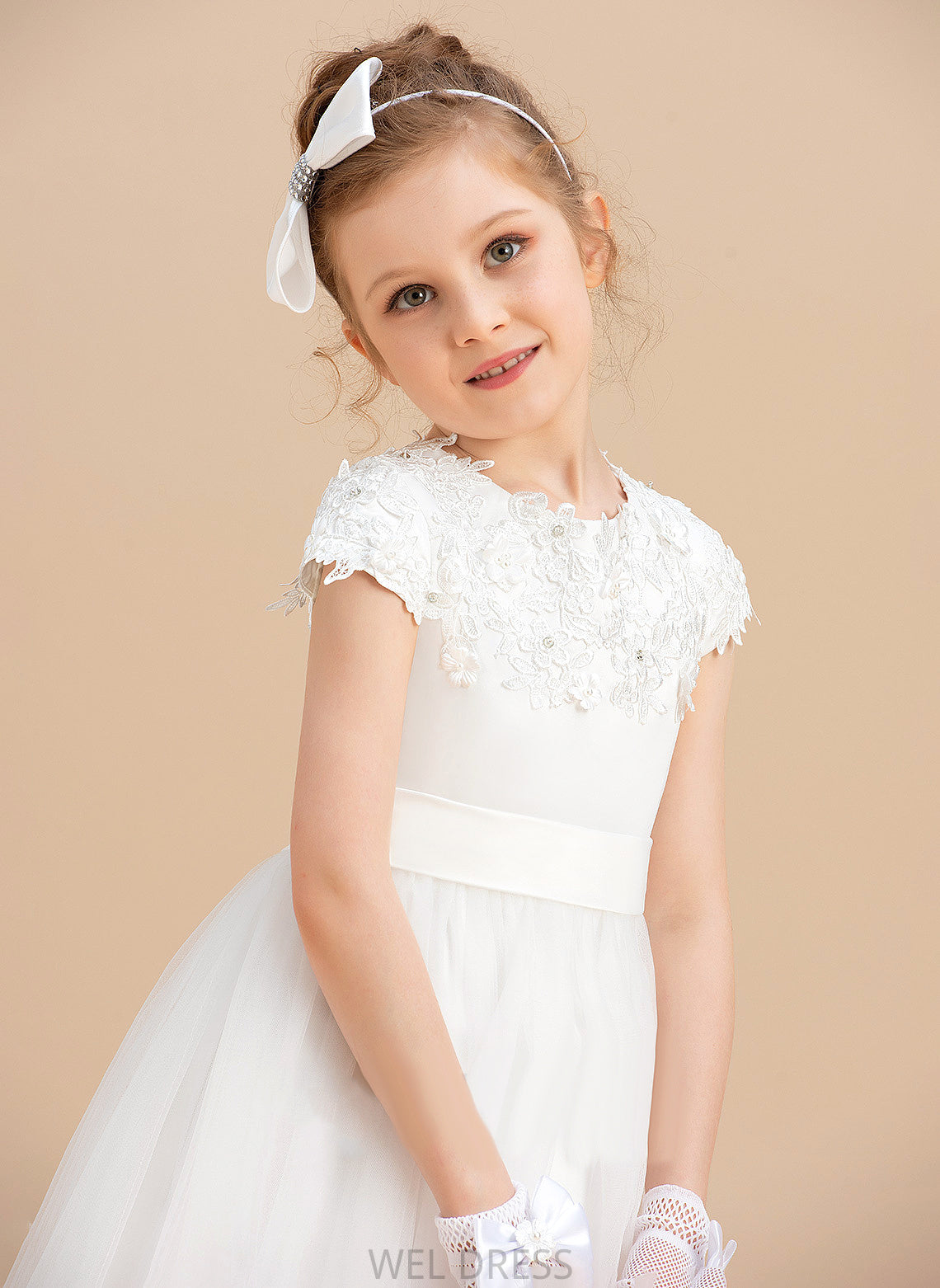 Girl Gracelyn Ball With Dress - Sleeveless Neck Beading/Appliques Floor-length Flower Gown Satin/Tulle Scoop Flower Girl Dresses