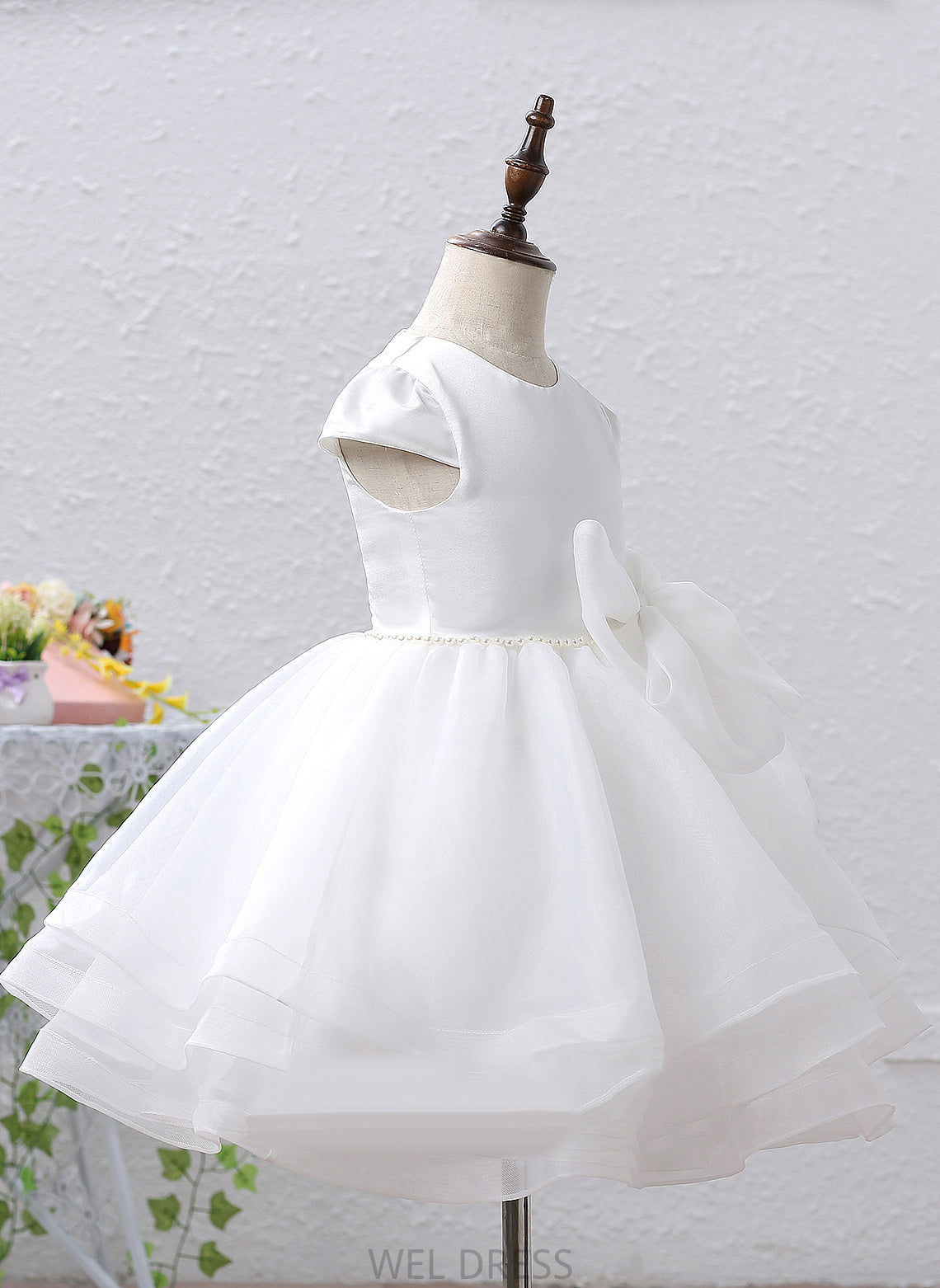 Sleeveless Knee-length A-Line/Princess Beading/Bow(s) Girl Ruby Scoop Dress Organza/Satin With - Flower Girl Dresses Flower Neck