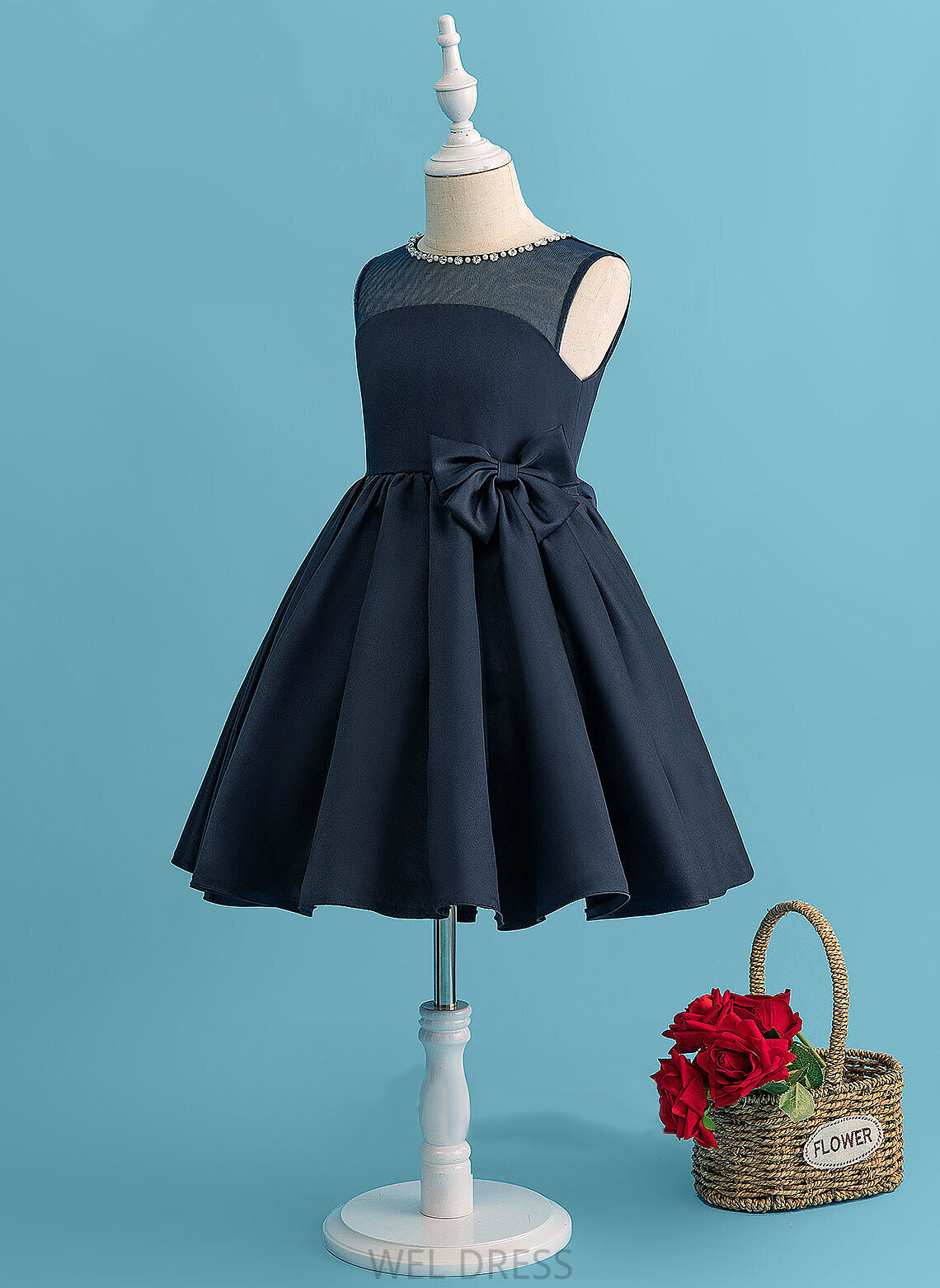 Beading/Bow(s) With Dress Neck Scoop Knee-length Satin Flower Girl Dresses - Sleeveless Flower Cheyanne Girl A-Line